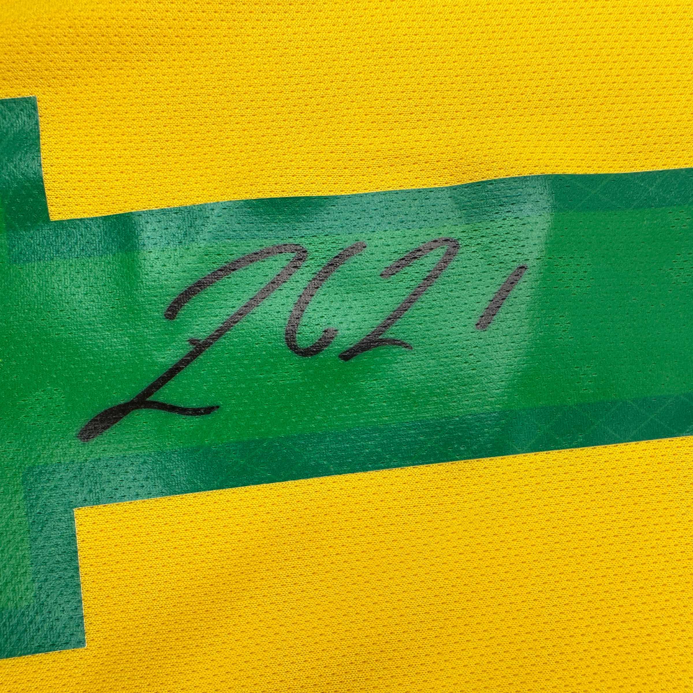 Rodrygo Silva de Goes - Camiseta de fútbol amarilla de Brasil, Copa del Mundo, autografiada/firmada, Beckett BAS COA