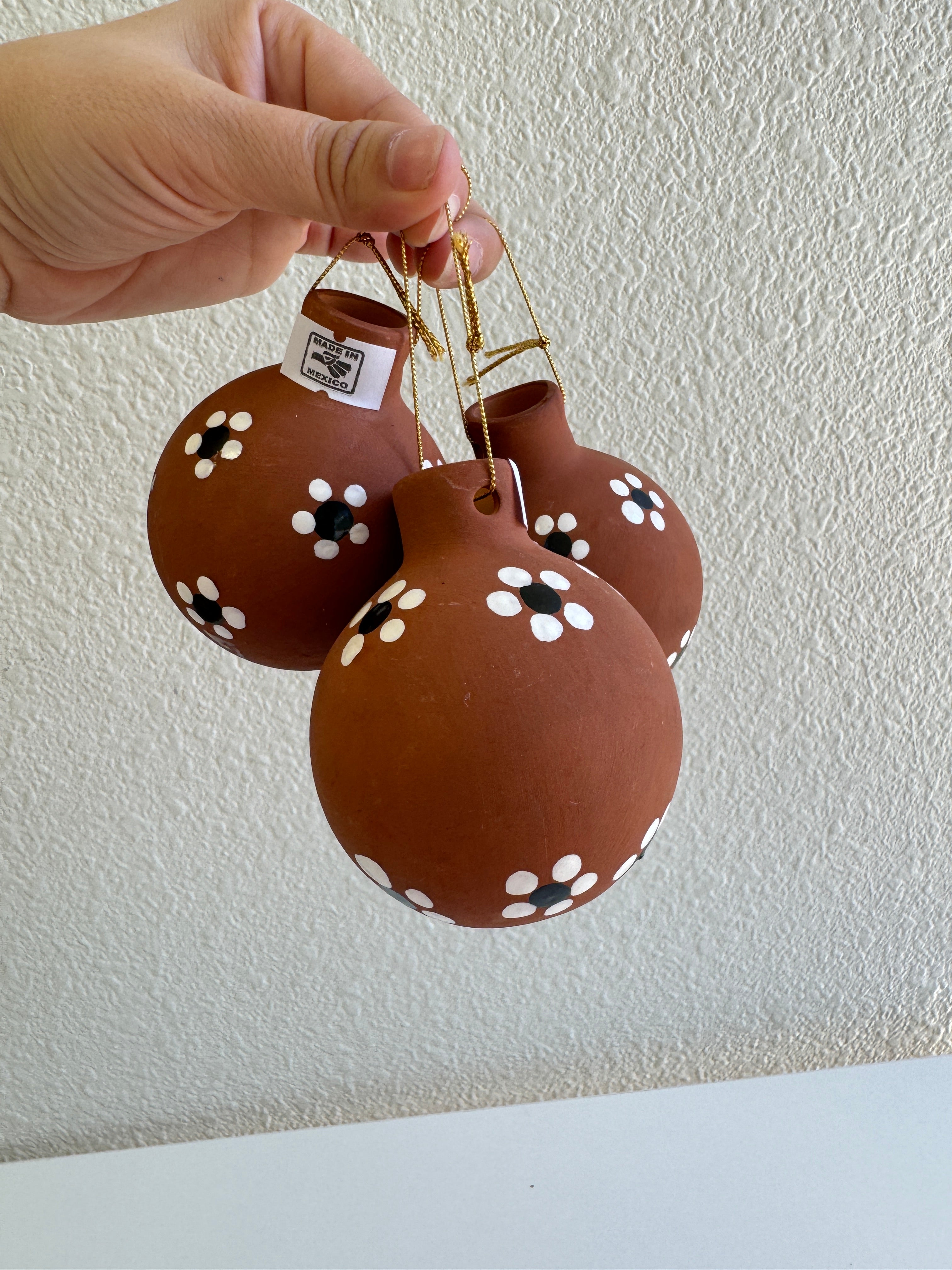 Mexican Ornaments, Hand Painted, Christmas barro