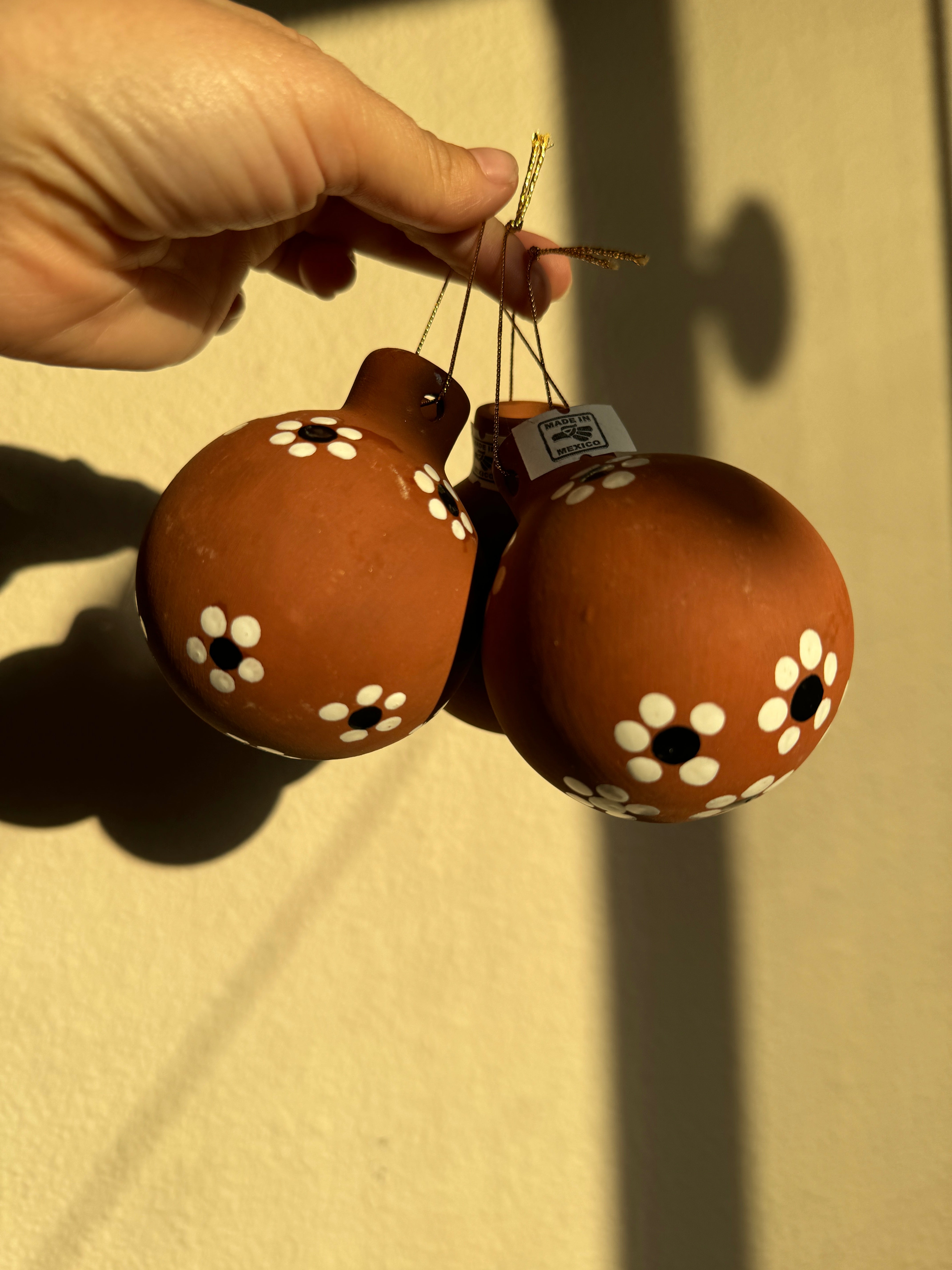 Mexican Ornaments, Hand Painted, Christmas barro