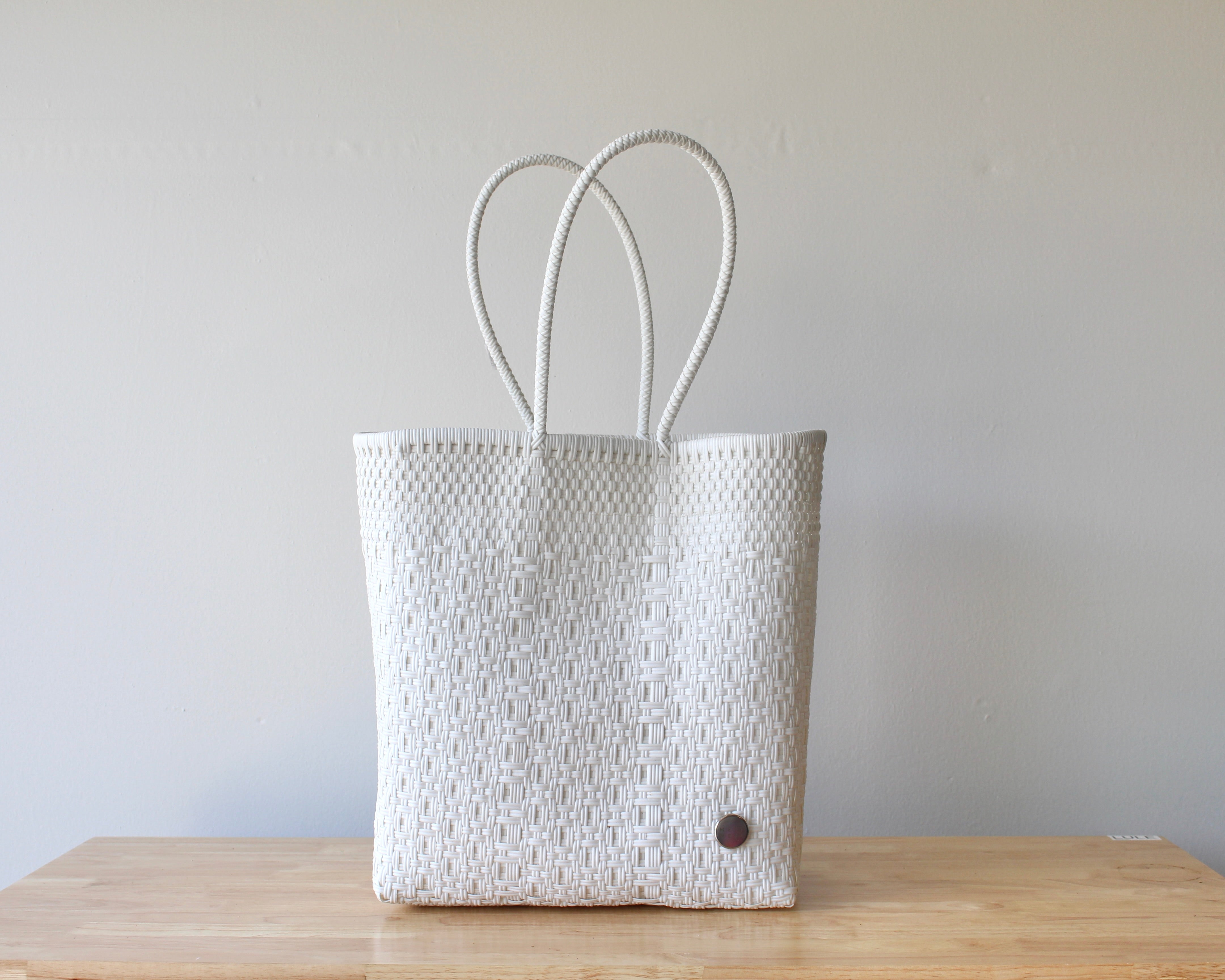 Authentic Mexican Handwoven White Tote Bag