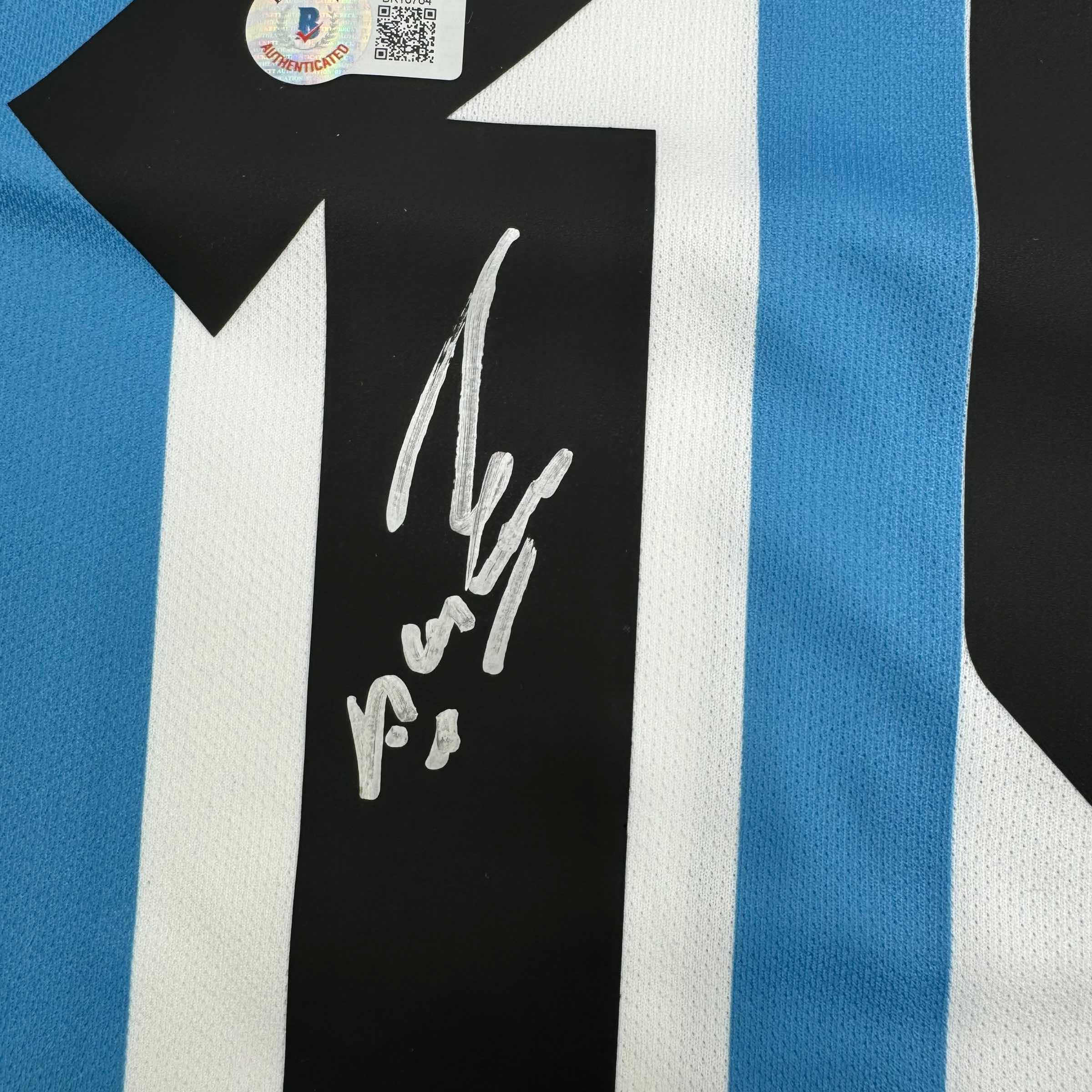 Autographed/Signed Sergio Kun Aguero Argentina Blue Soccer Futbol Jersey Beckett BAS COA