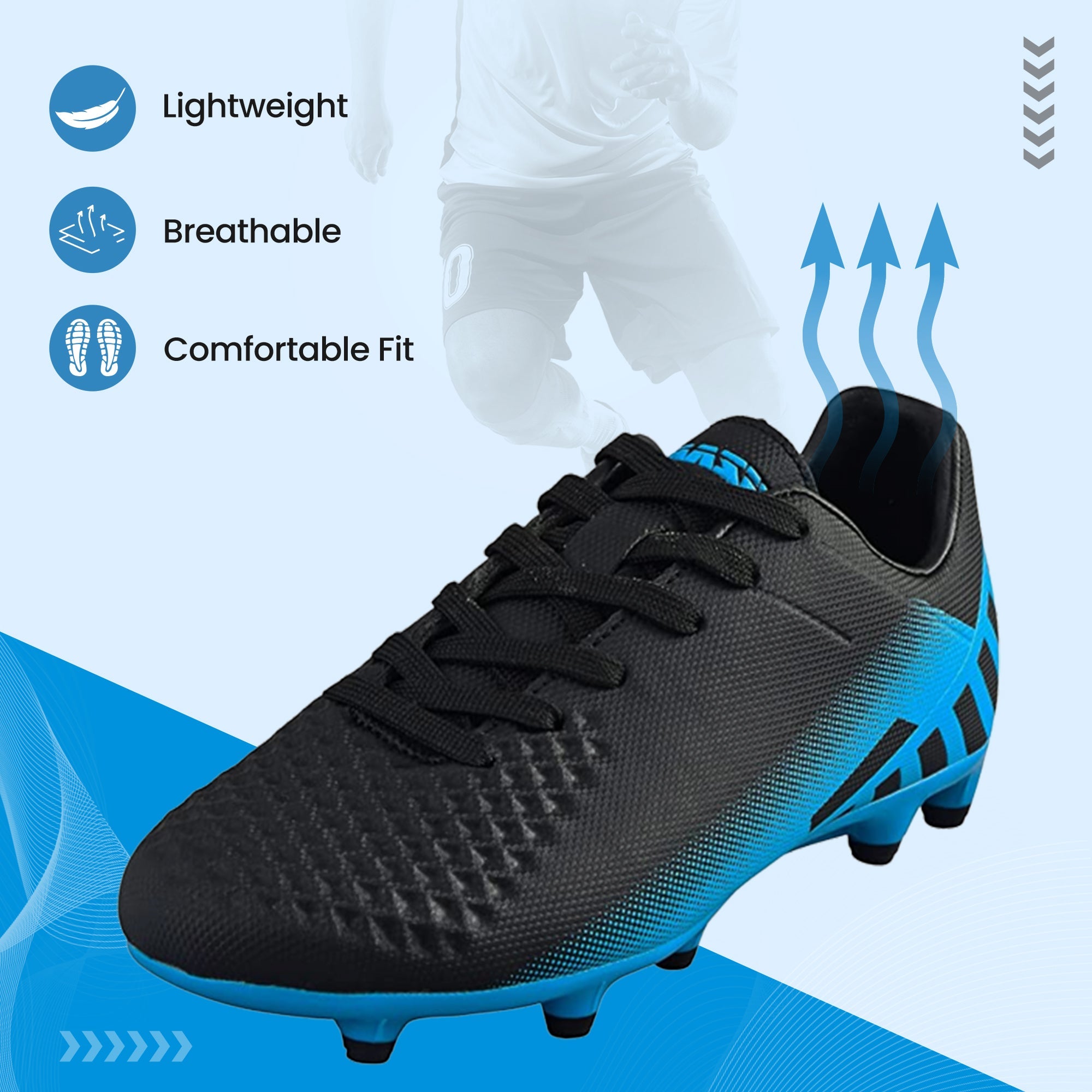 Santos JR. Firm Ground Soccer Shoes -Black/Sky Blue