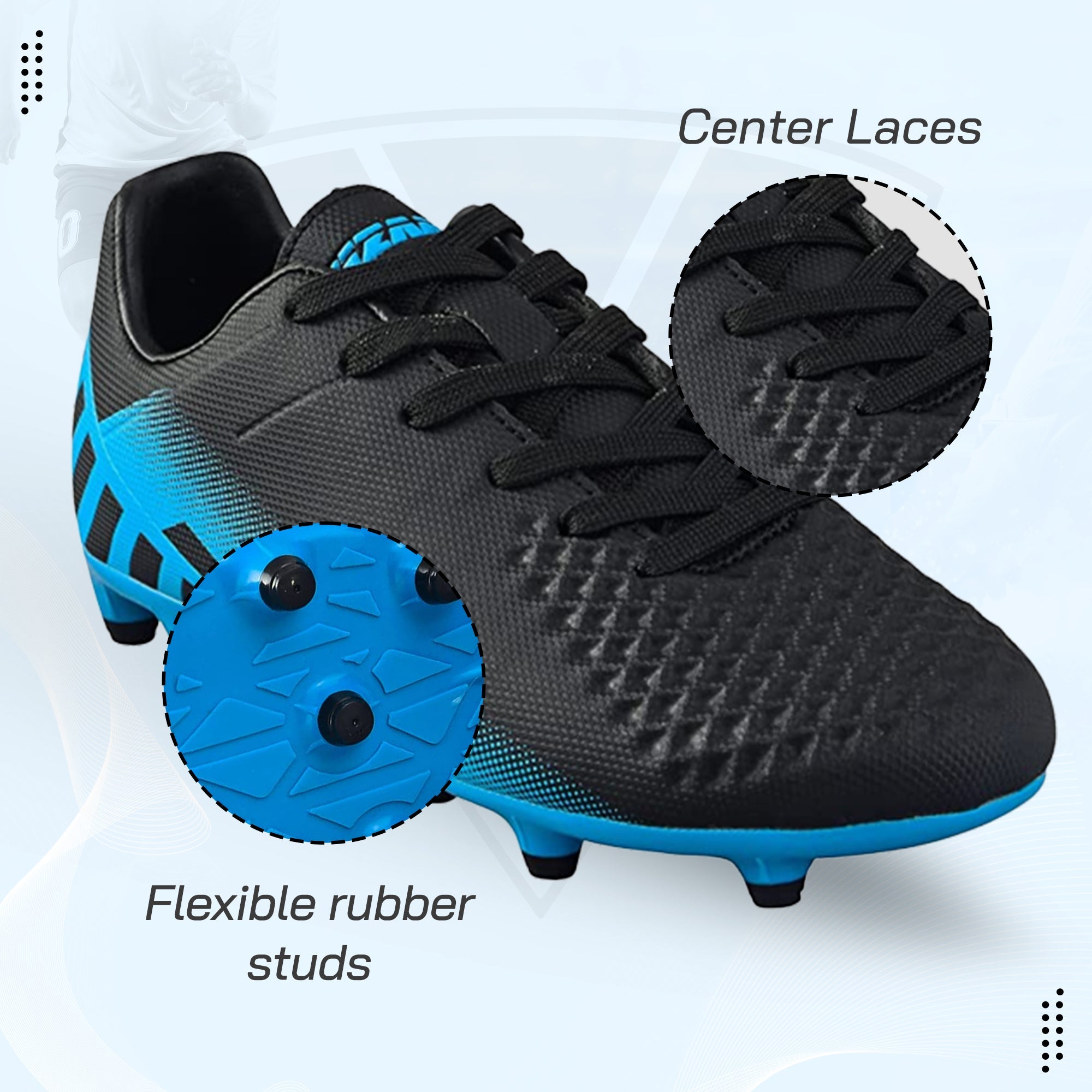 Santos JR. Firm Ground Soccer Shoes -Black/Sky Blue