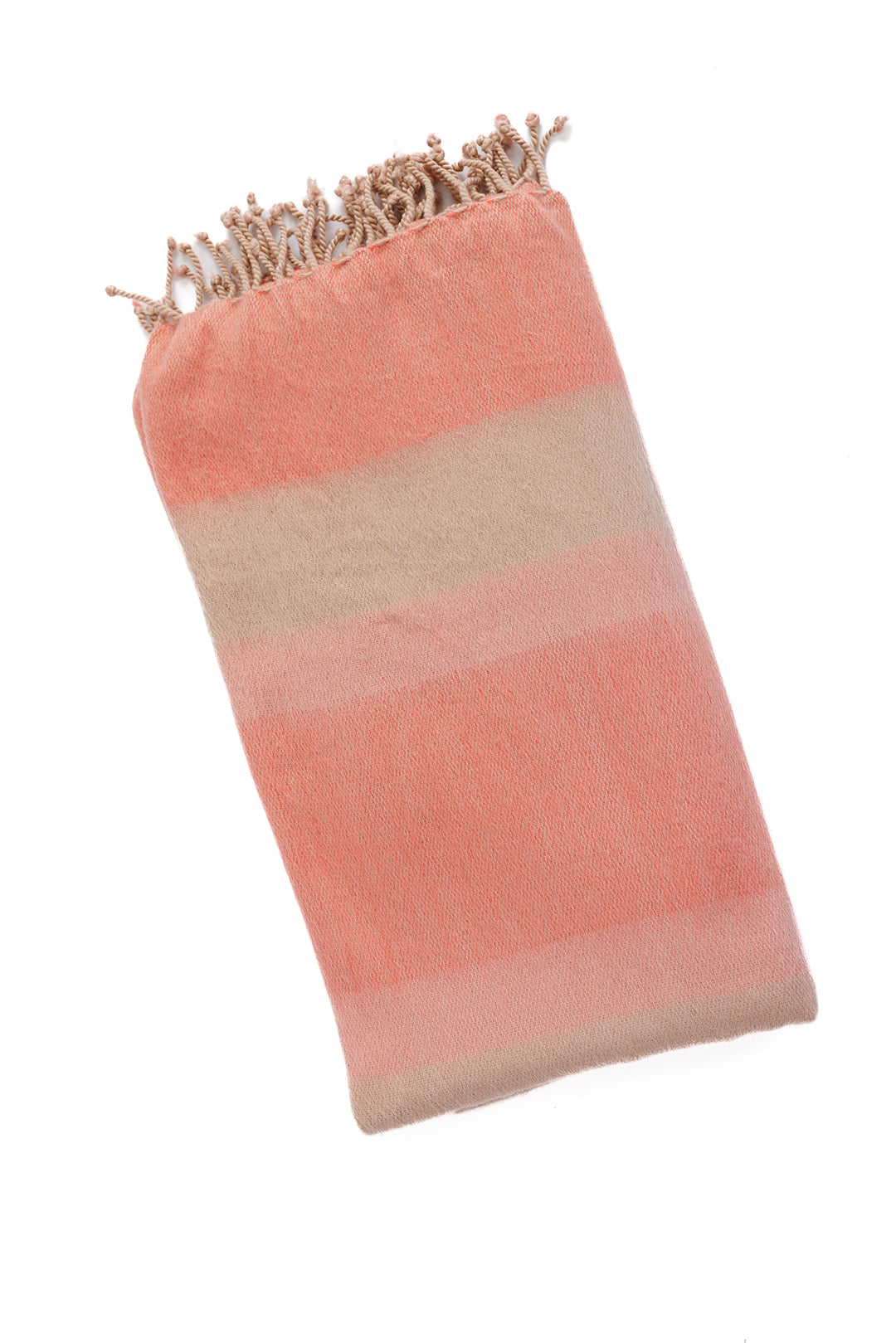 Kallpa Collection - Handwoven Alpaca Faded Coral with Braided Fringe Throw Blanket from Ecuador