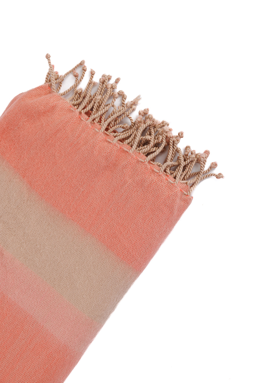 Kallpa Collection - Handwoven Alpaca Faded Coral with Braided Fringe Throw Blanket from Ecuador