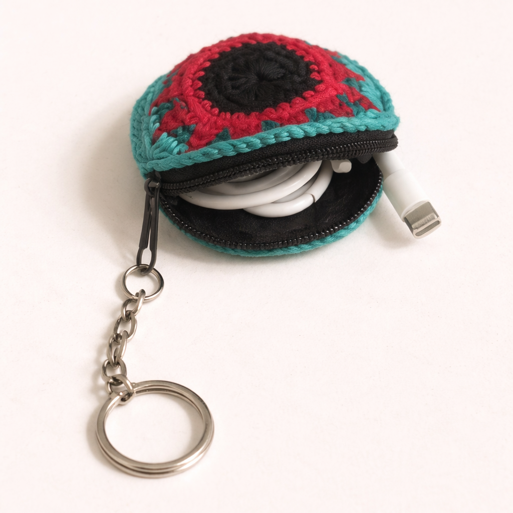 Estuche para auriculares o AirPods de ganchillo redondo | Monedero | Llavero - Guatemala