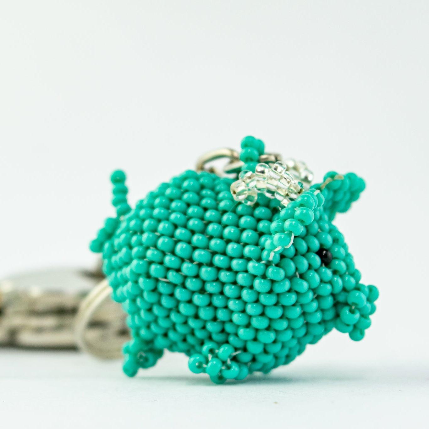 Flying Pig Seed Bead Pink Handmade Keychain - Guatemala