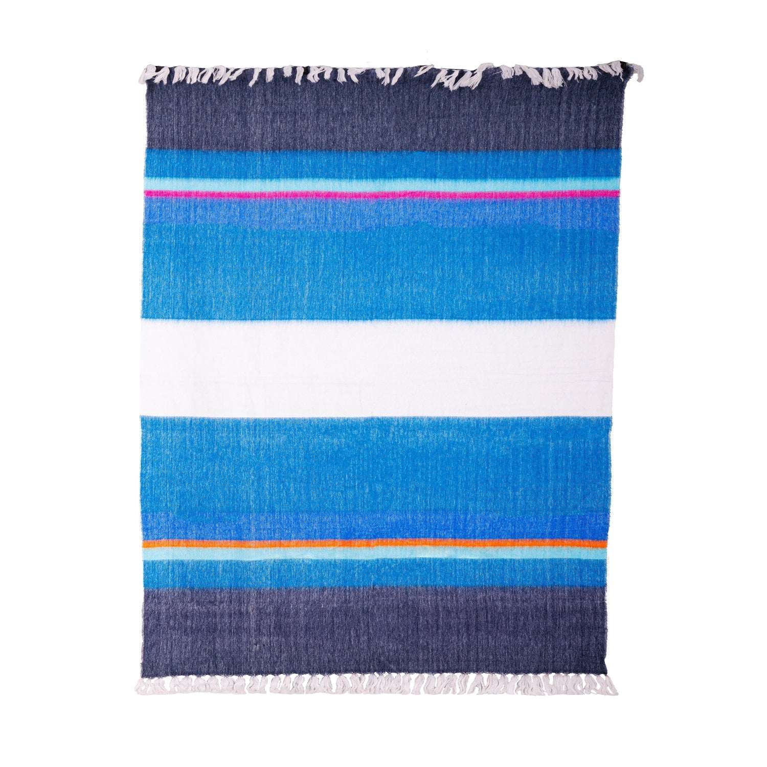 Kallpa Collection - Handwoven Vibrant Blues, Hot Pink, Orange & White Alpaca Throw Blanket From Ecuador