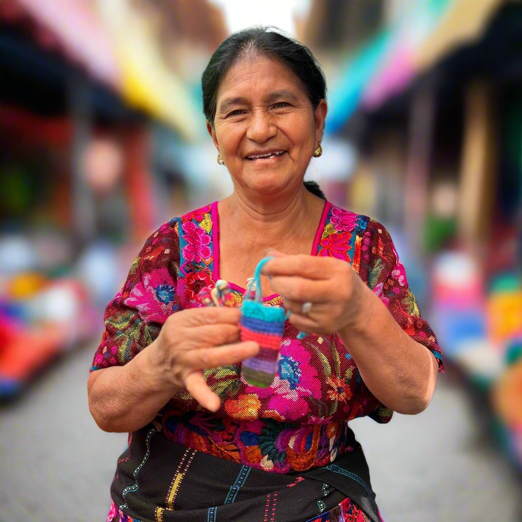 Bolsa de ganchillo para muñecas quitapenas con cuatro muñecas - Guatemala