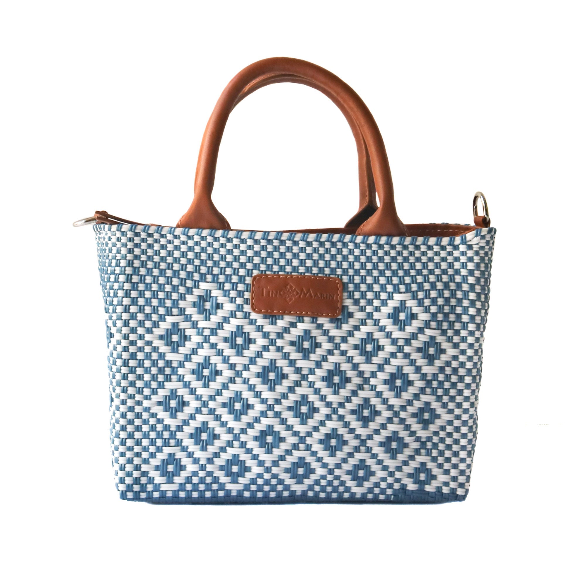 Bolso Cruzado Pequeño Tejido Marine - Piel Color Camel