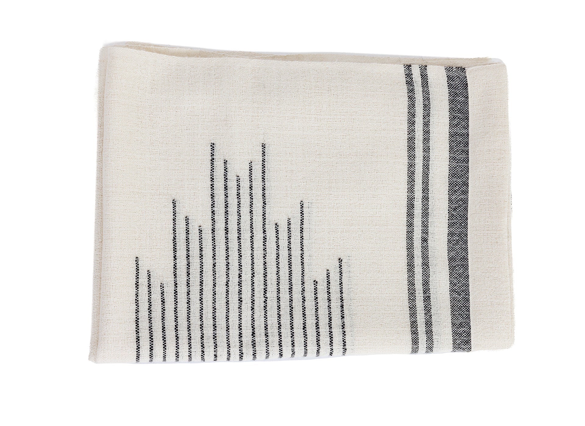 Colección Miska - Manta tejida a mano 100% alpaca de Perú - Horizonte en tinta y marfil