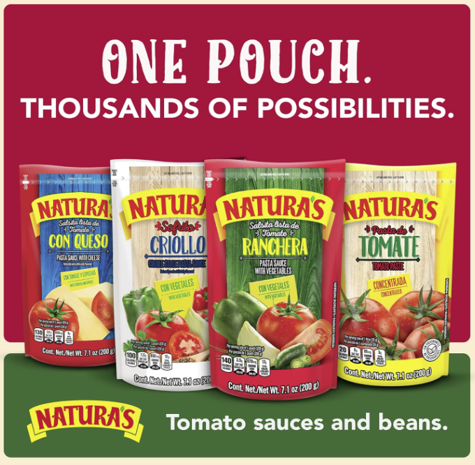 Natura's Natural Sofrito Criollo, Cheese, Ranchera and Tomato Pasta Sauce, in 7.1oz. Easy-Open Pouch (Pack of 4)