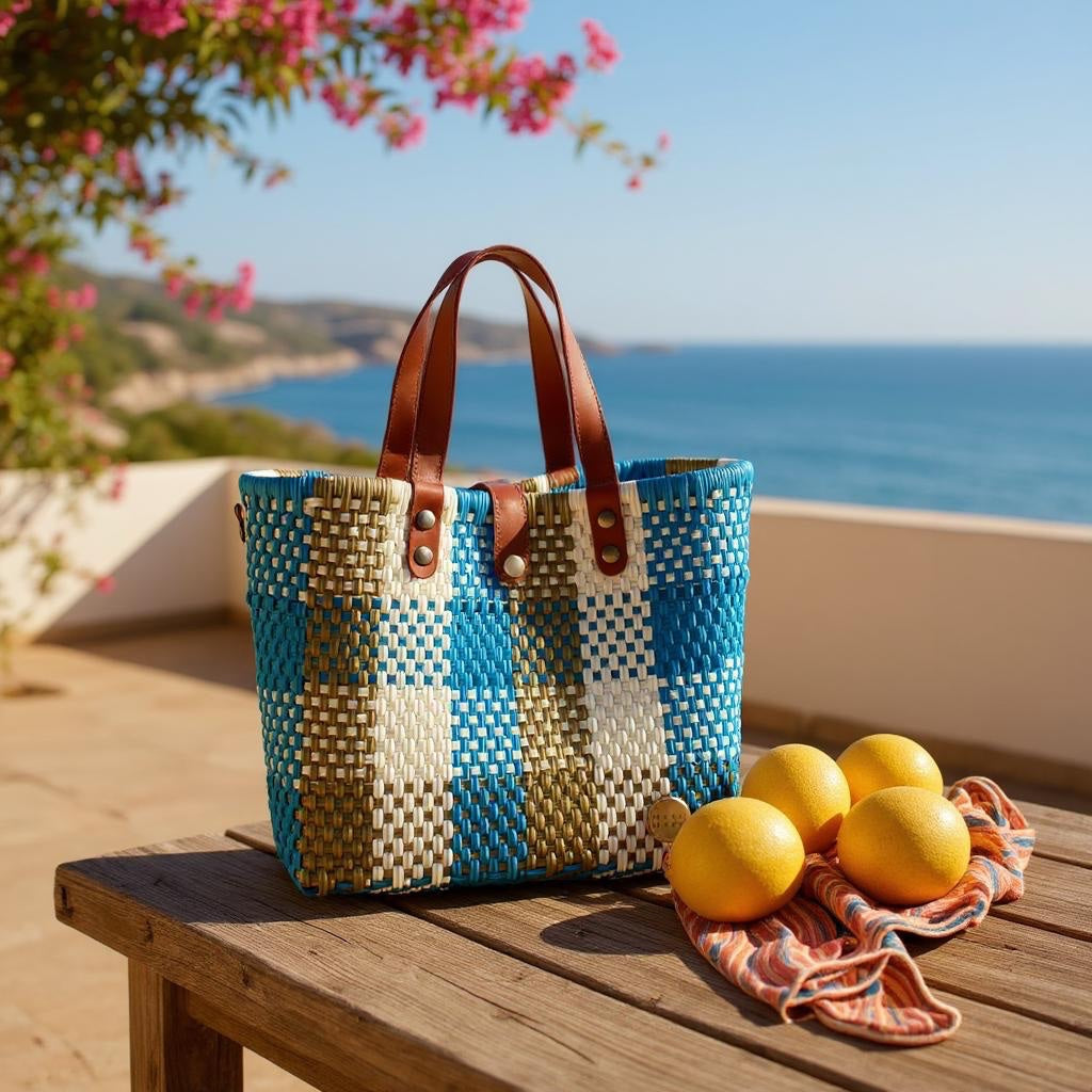 Ocean Blue & Gold Handwoven Purse by MexiMexi