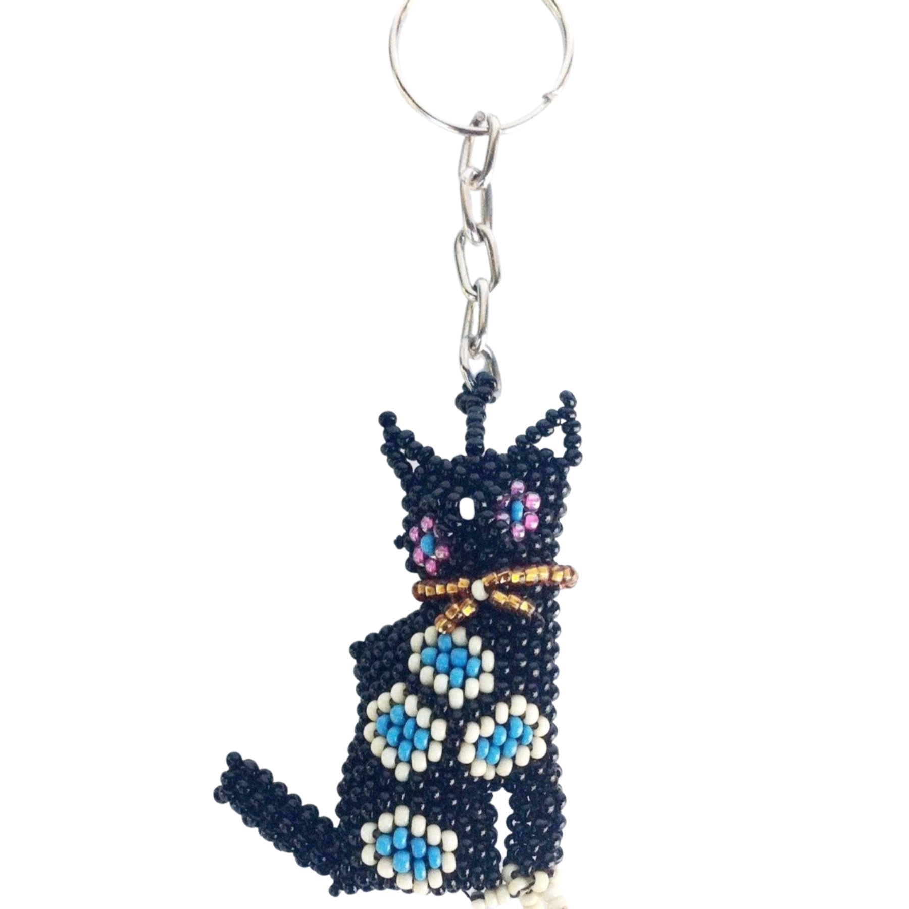 Llavero Artesanal de Gato con Cuentas de Semilla - Guatemala