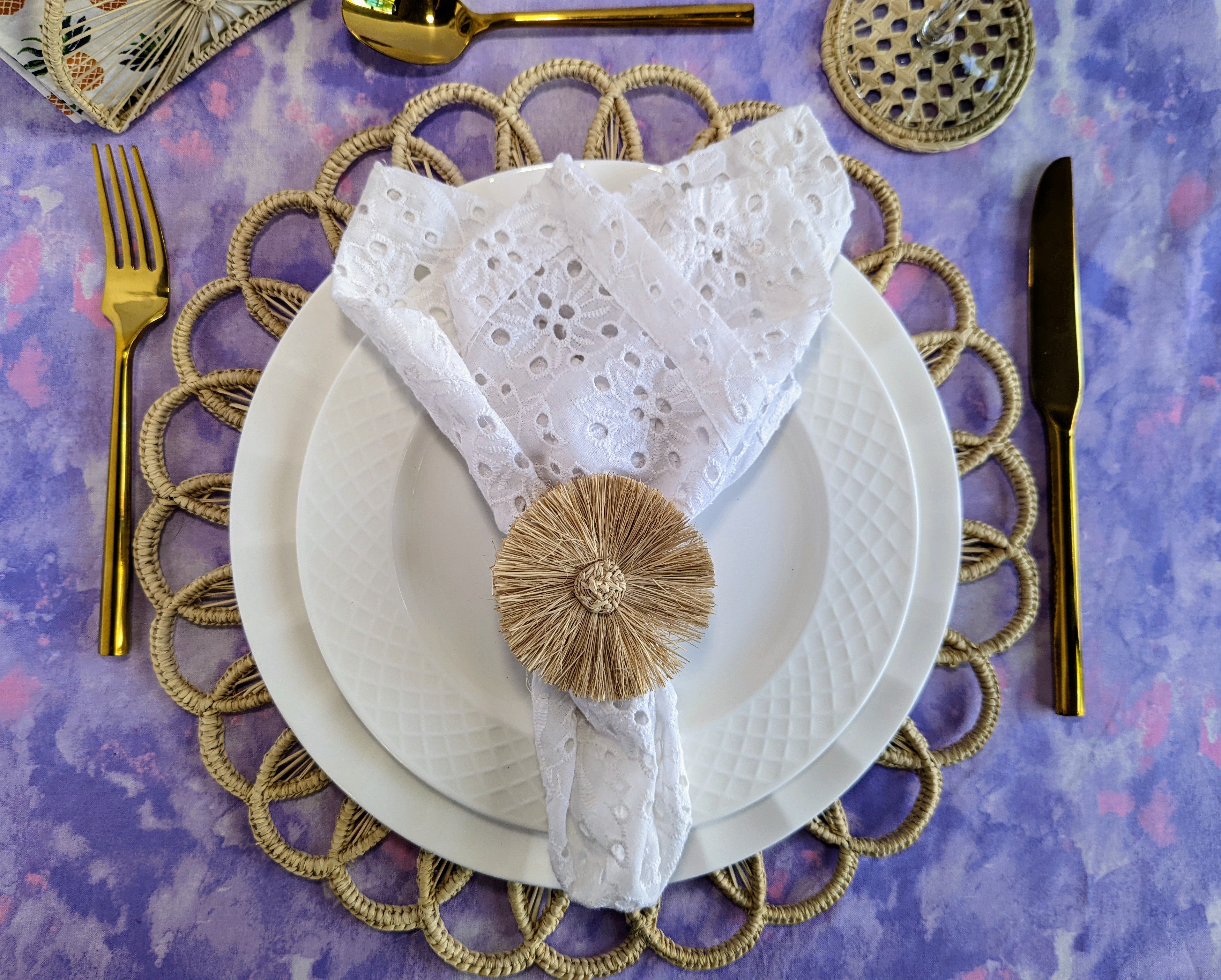 Pom Pom Handwoven Iraca Napkin Ring