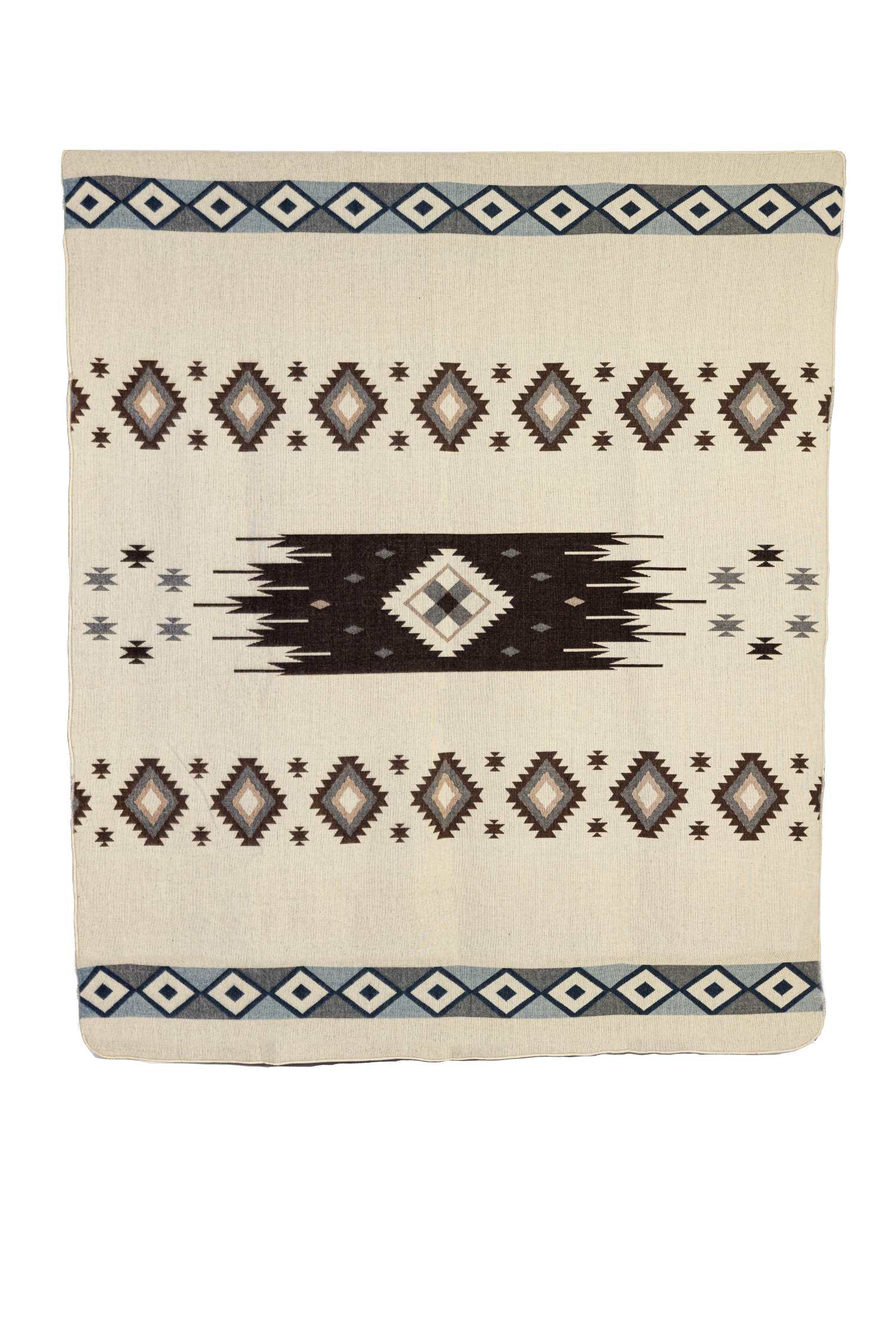 Yachana Collection - Handwoven Sunset Diamond Red Brown Blue & Cream Alpaca Throw Blanket From Ecuador