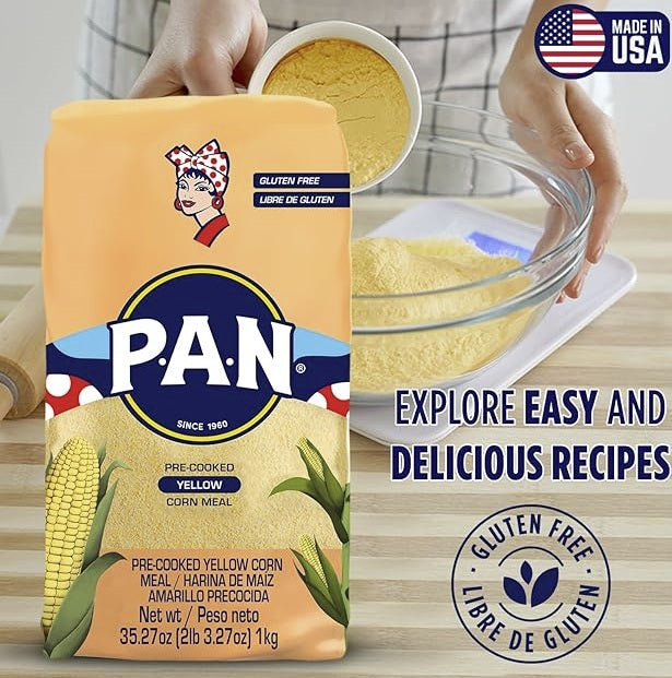P.A.N. Yellow Corn Meal – Pre-cooked Gluten Free and Kosher Flour for Arepas (2.2 lbs)