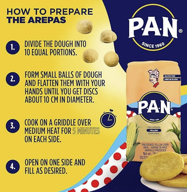 P.A.N. Yellow Corn Meal – Pre-cooked Gluten Free and Kosher Flour for Arepas (2.2 lbs)