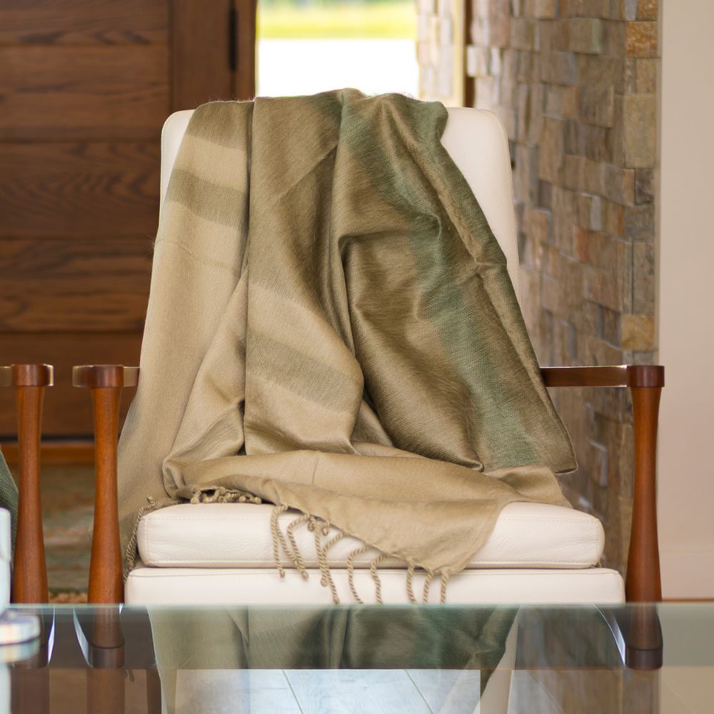 Kallpa Collection - Handwoven Tobacco Olive & Khaki Alpaca Throw Blanket From Ecuador