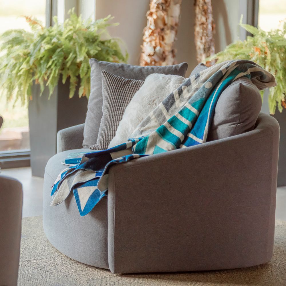 Yachana Collection - Handwoven Reversible Chevron Vibrant Blues Alpaca Throw Blanket From Ecuador
