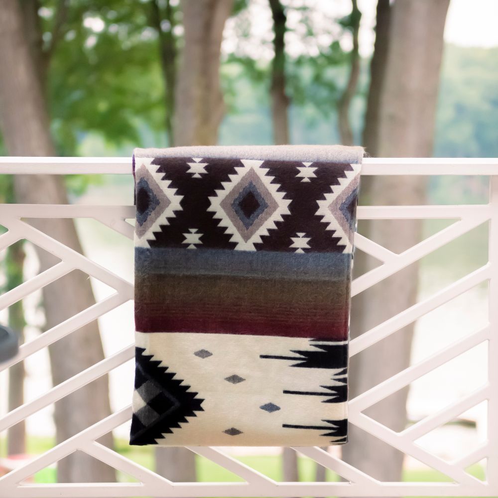 Yachana Collection - Handwoven Sunset Diamond Red Brown Blue & Cream Alpaca Throw Blanket From Ecuador