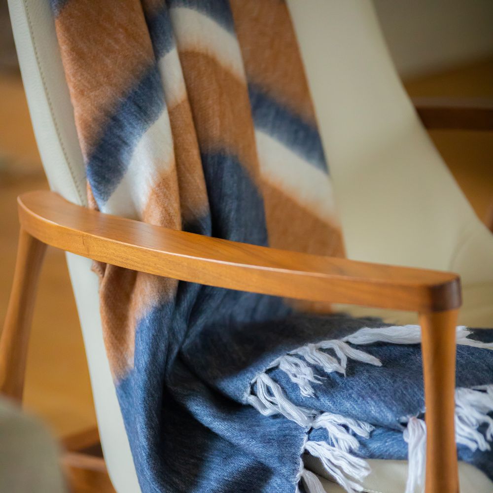 Kallpa Collection - Handwoven Copper & Navy Camilo Alpaca Throw Blanket From Ecuador