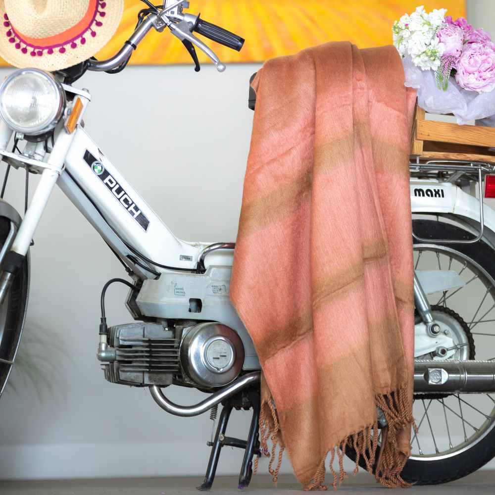 Kallpa Collection - Handwoven Alpaca Copper & Coral Throw Blanket From Ecuador