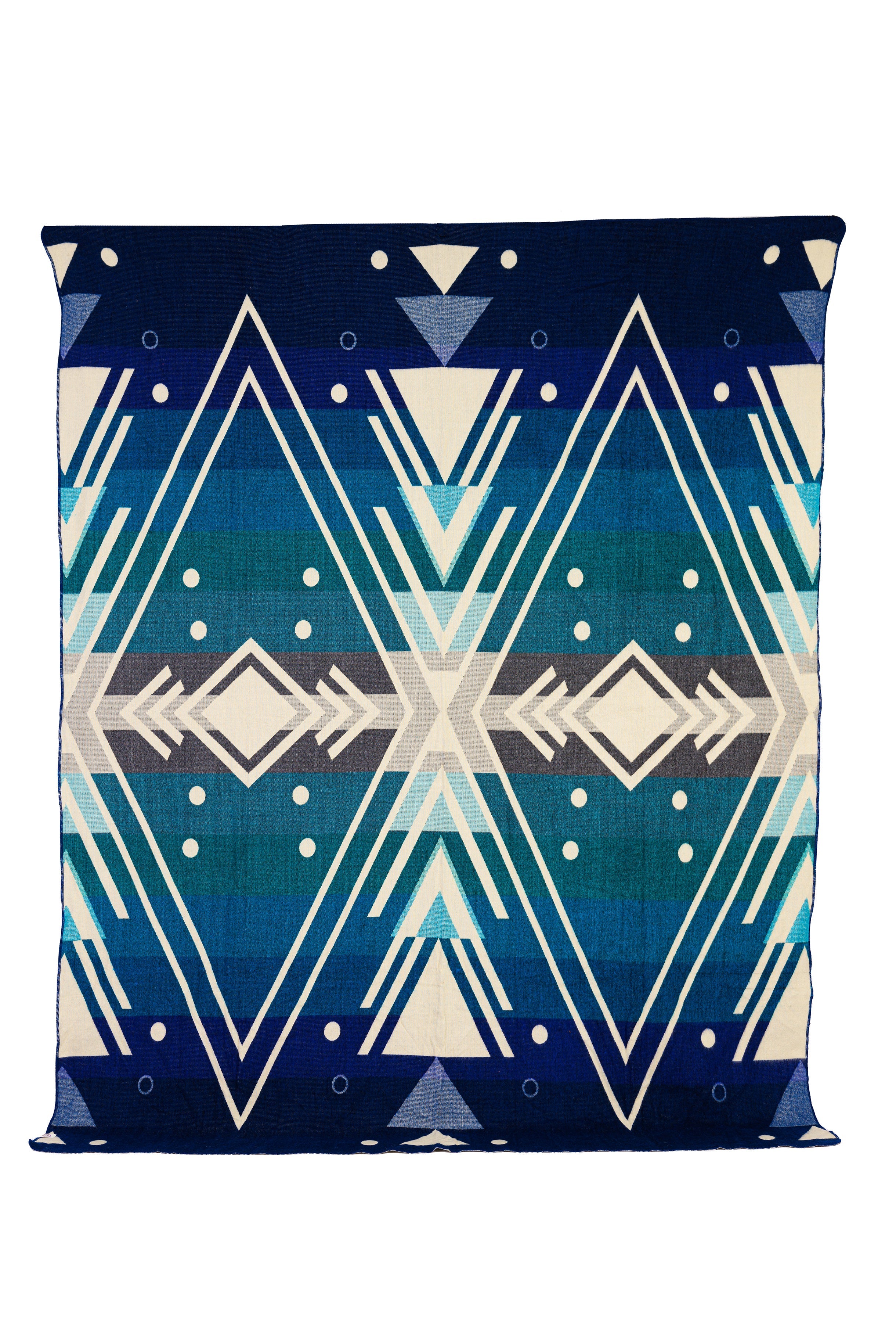 Yachana Collection - Handwoven Reversible Chevron Vibrant Blues Alpaca Throw Blanket From Ecuador