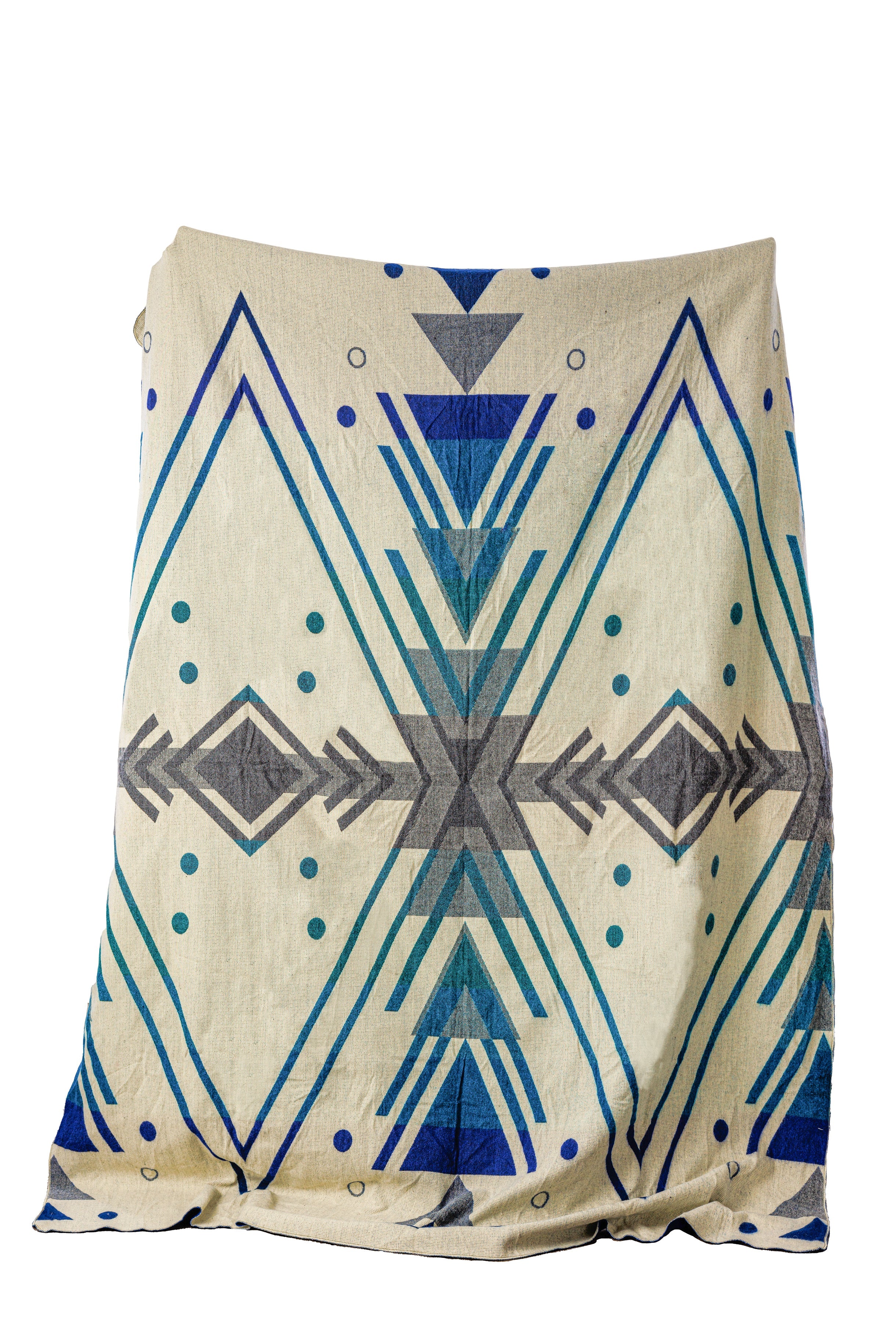 Colección Yachana - Manta reversible de alpaca tejida a mano con cheurón en azules vibrantes de Ecuador