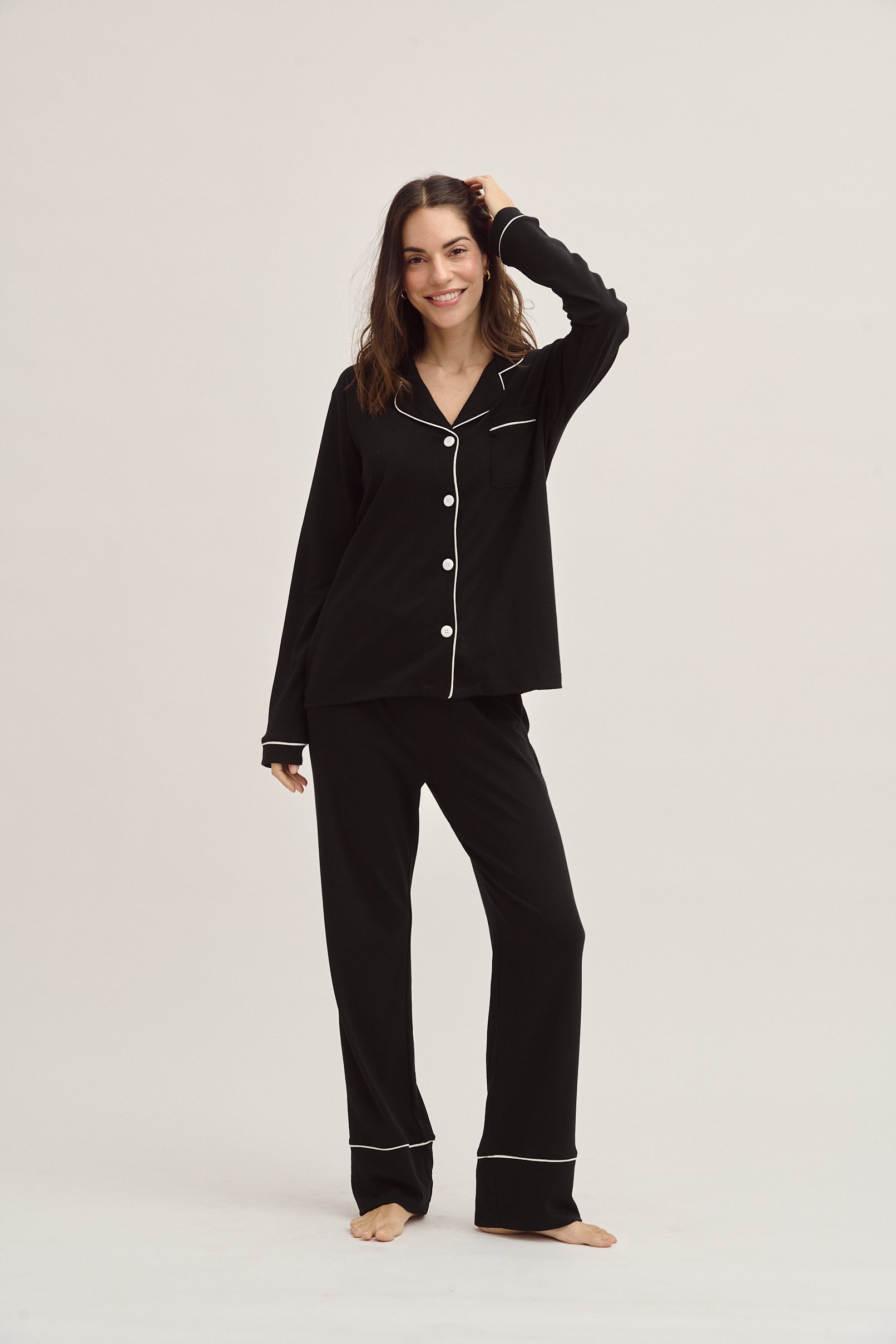 Conjunto de pijama de algodón Pima - Negro eterno