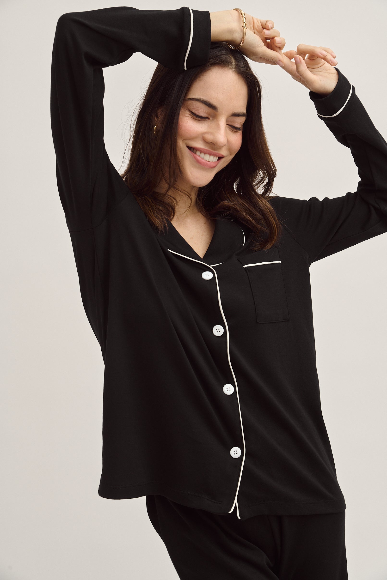 Conjunto de pijama de algodón Pima - Negro eterno