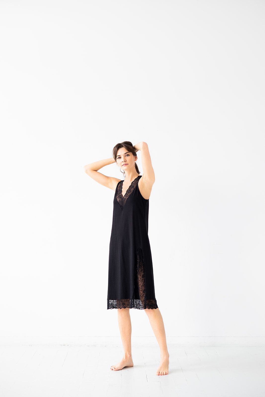 Camisón de algodón Pima con ribete de encaje Simone