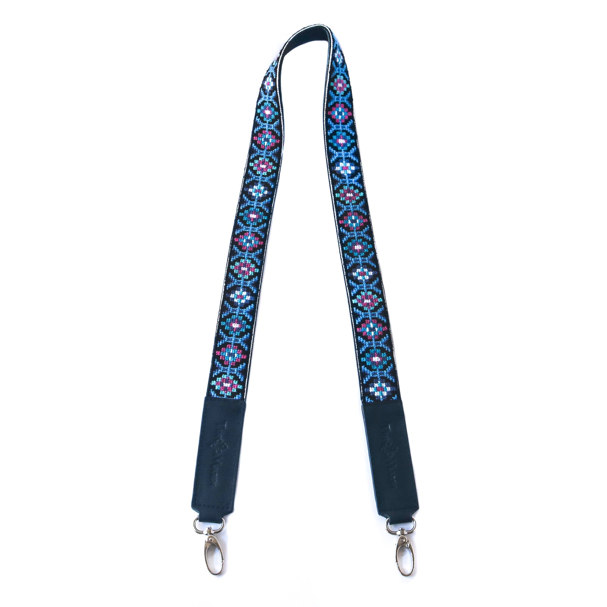 Mai Woven Bag Strap - Blue & Pink with Leather