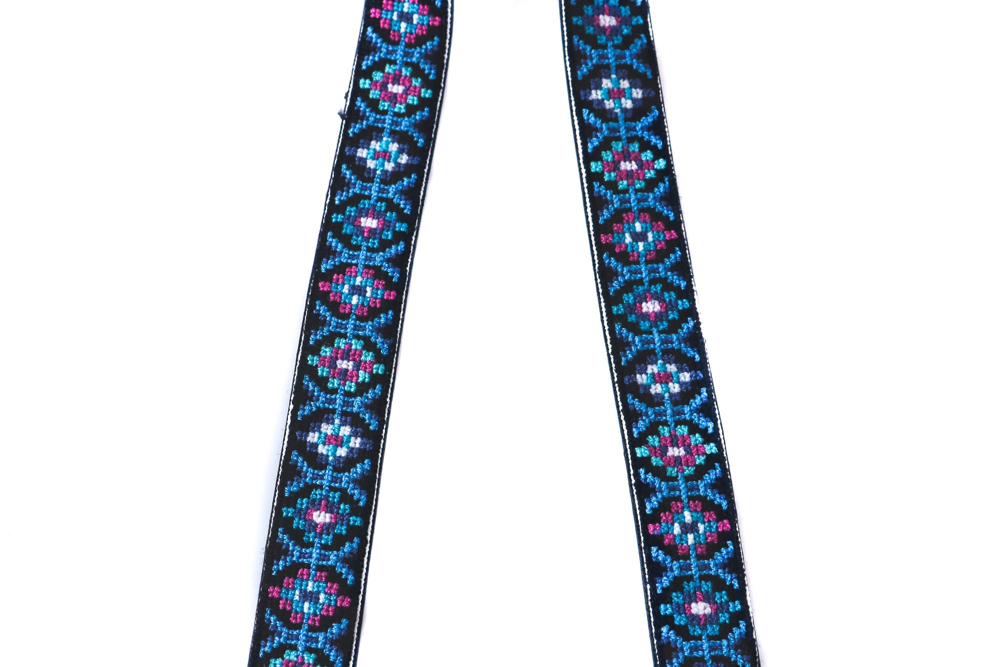 Mai Woven Bag Strap - Blue & Pink with Leather