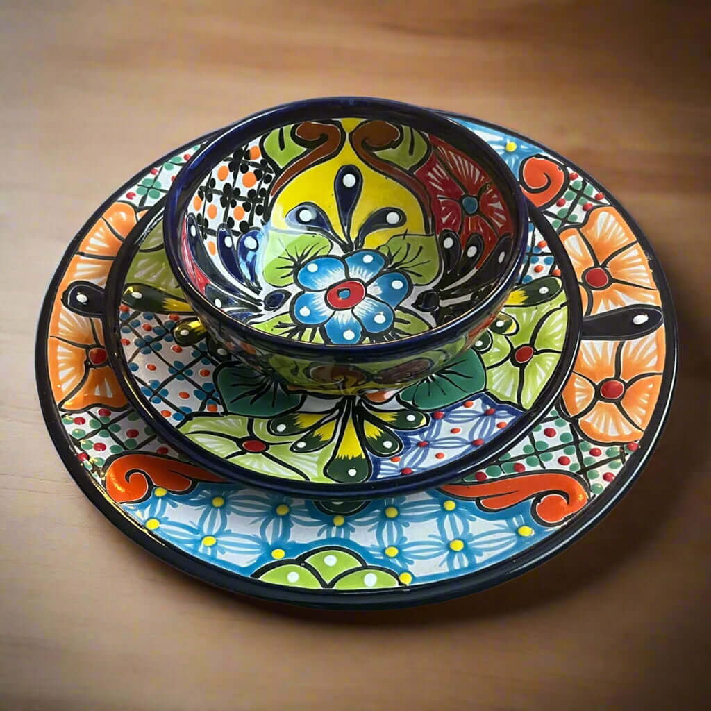 Vajilla de Talavera | Juego de 26 piezas florales para 8 personas