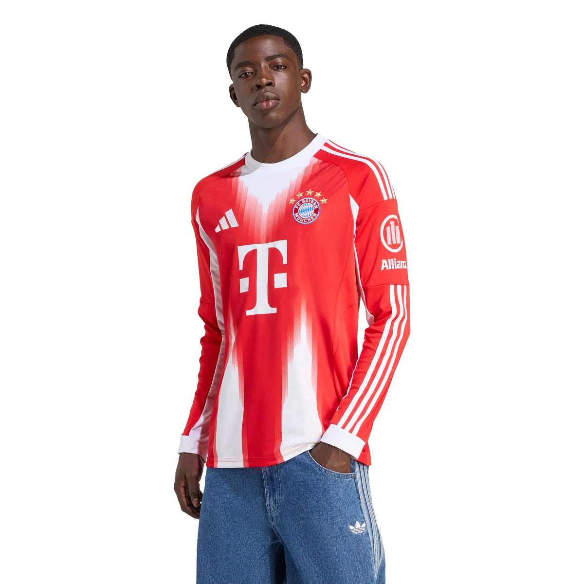 adidas 2025-26 Bayern Munich Men's Stadium Home Long-Sleeve Soccer Jersey