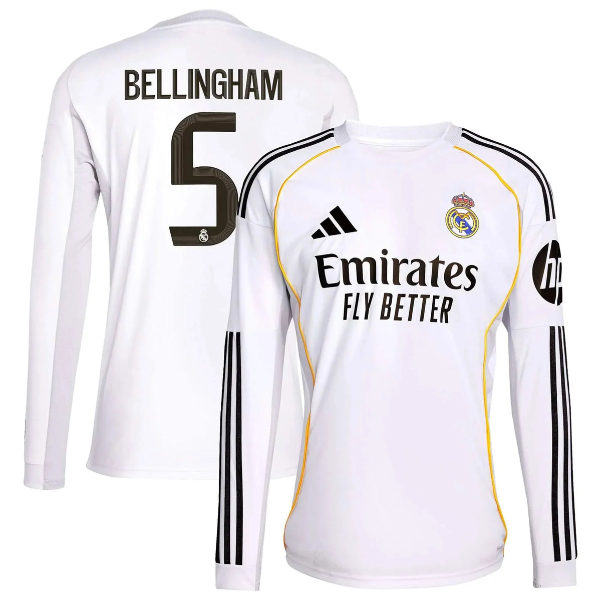 adidas 2025-26 Real Madrid Youth Stadium Home Long-Sleeve Soccer Jersey