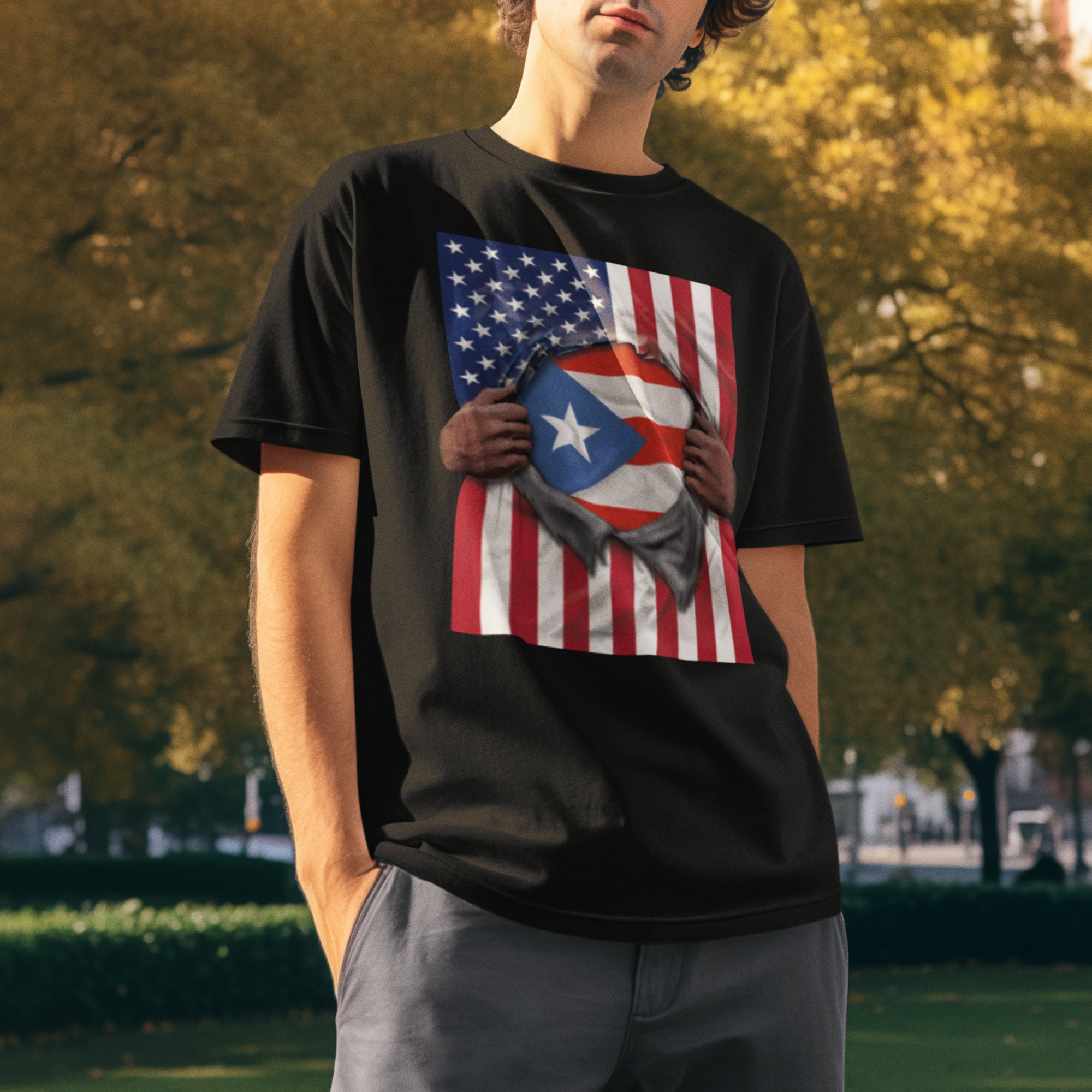 Camiseta Orgullo Bandera de Puerto Rico + Bandera de EE. UU. | Orgullo Puertorriqueño + Americano 4 de Julio | Camisetas Latinas Virales Divertidas | Unisex - 4 Colores