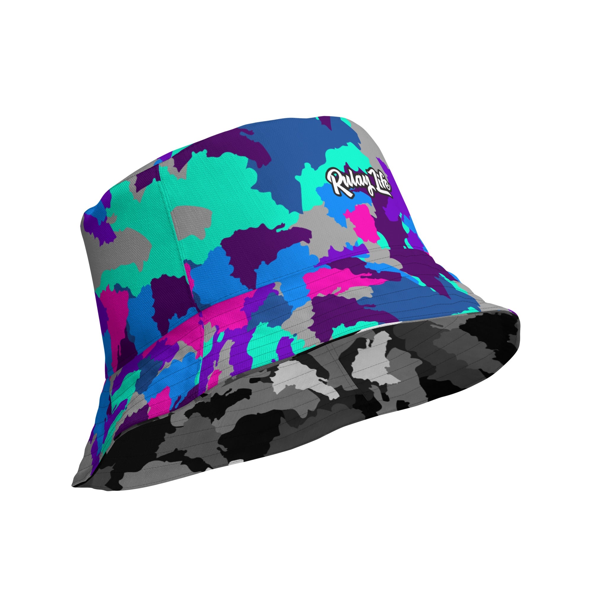Gorro de pescador reversible con camuflaje dominicano (Negro/Amaranto)