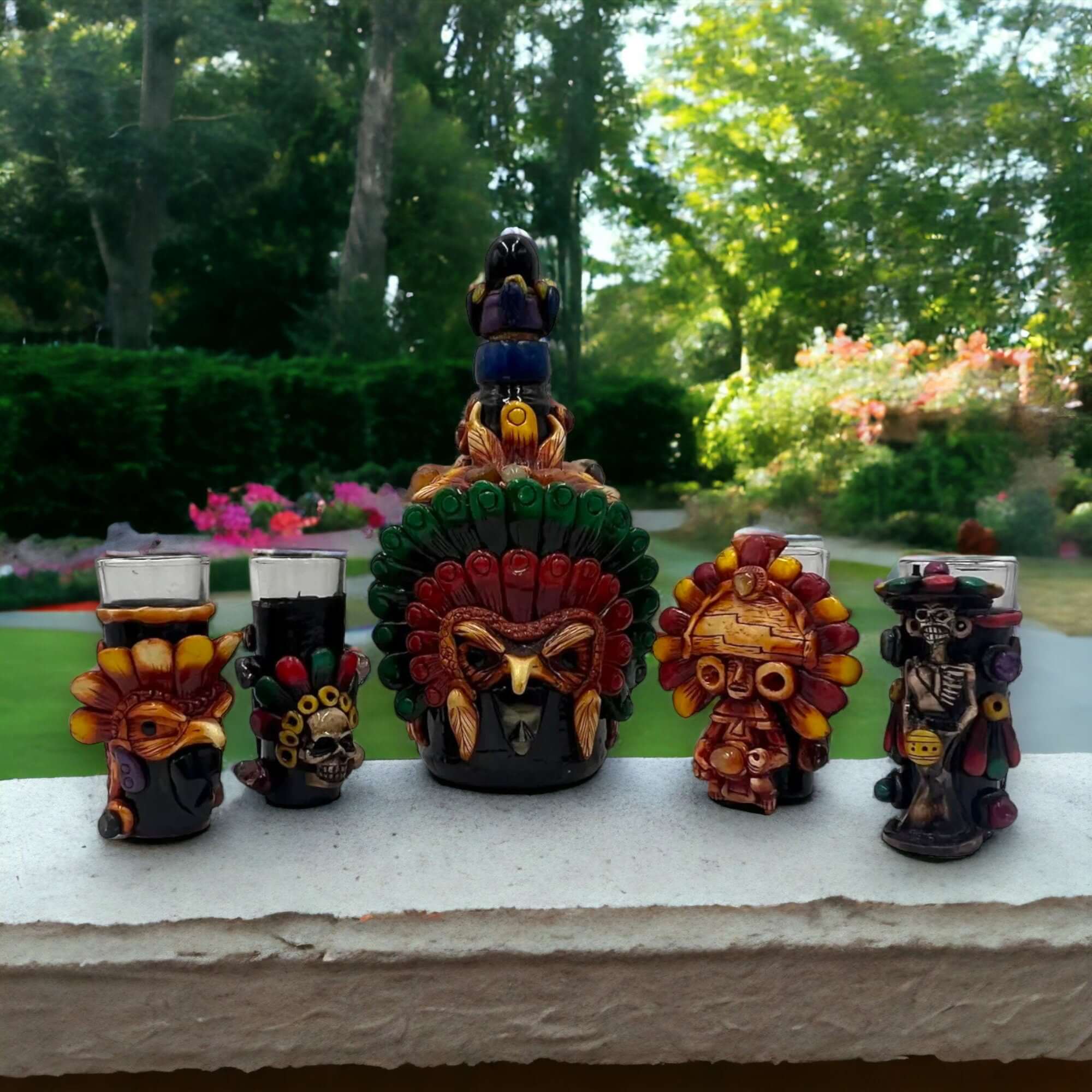 Mexican Shot Glass Set | Artisan Aztec Warrior Decanter Kit