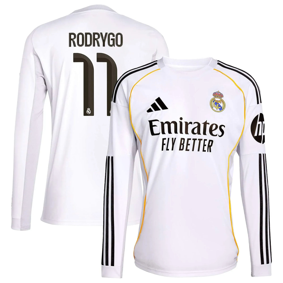 adidas 2025-26 Real Madrid Youth Stadium Home Long-Sleeve Soccer Jersey
