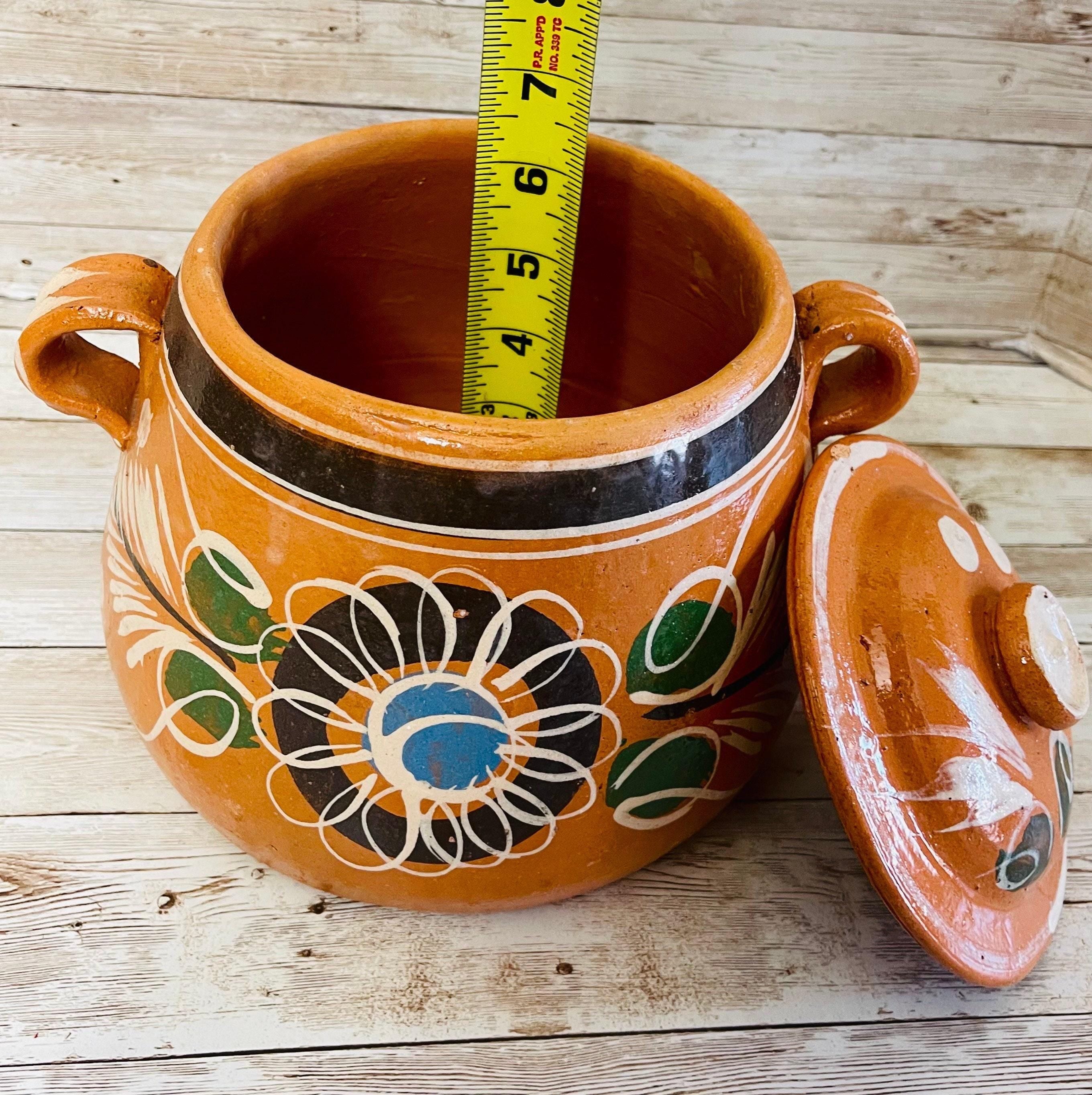 3 Liter Terra Cota Clay Pot for Beans Soups Olla Tonala de Barro para Caldos Frijoles Sopas 3 Litros