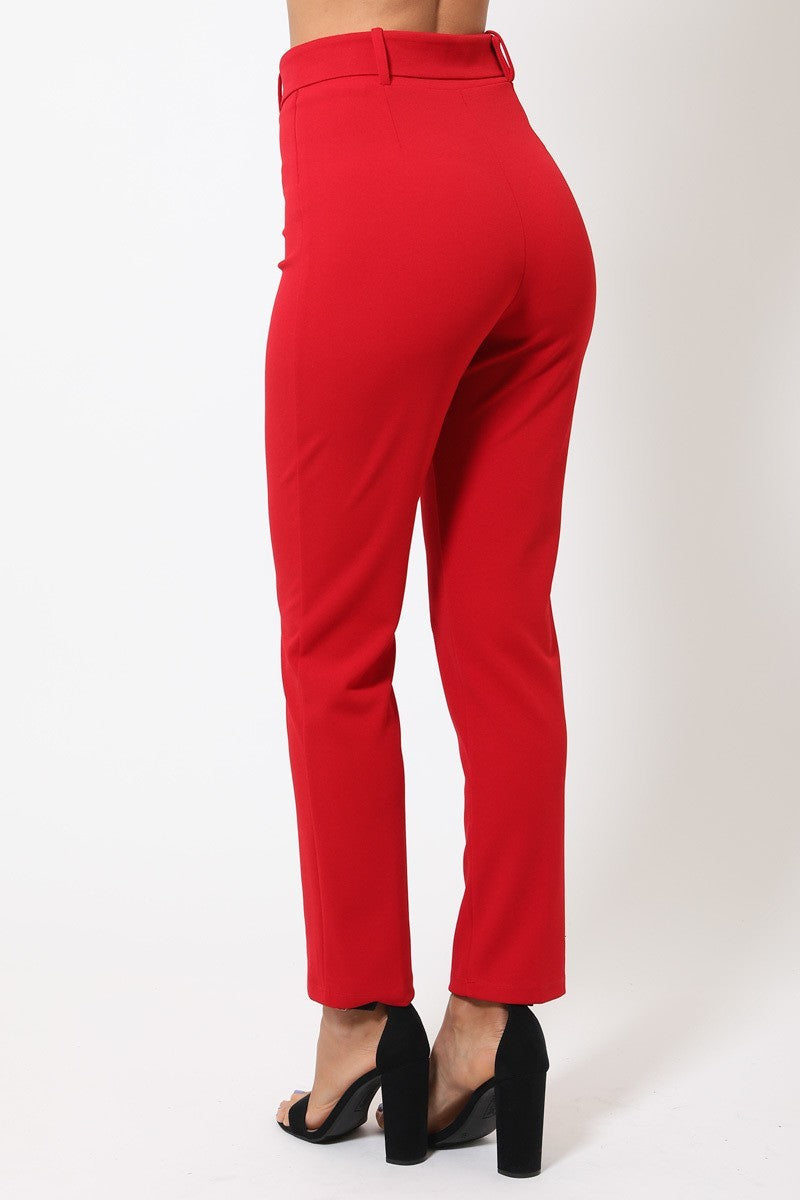 Women's Red Pants with Belt with a Buckle for Travel