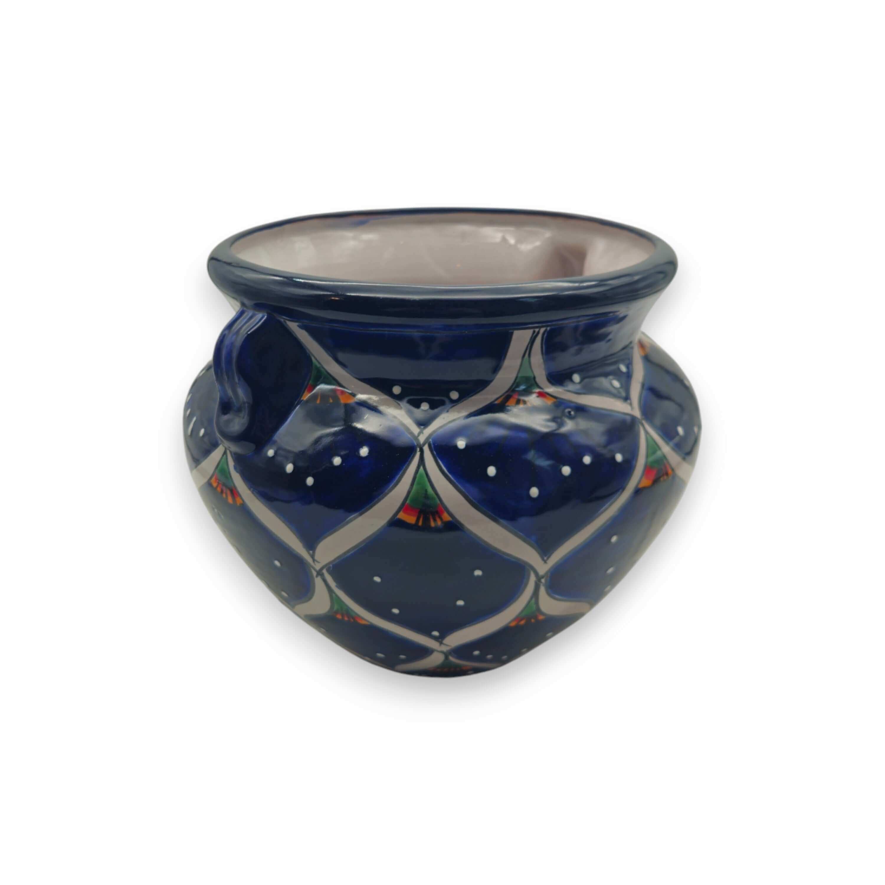 Maceta Talavera Pavo Real Azul | Cerámica Mexicana Pintada a Mano