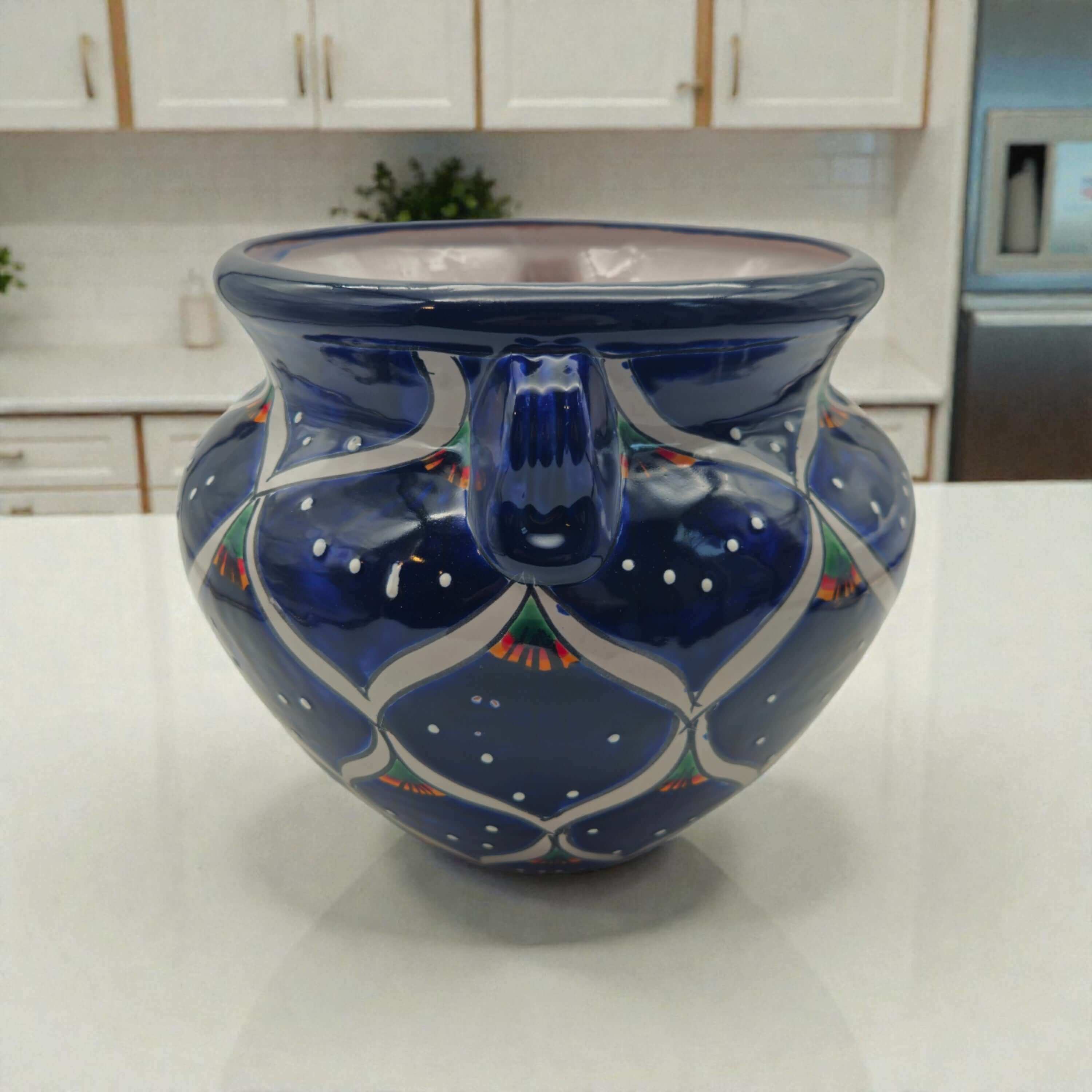 Maceta Talavera Pavo Real Azul | Cerámica Mexicana Pintada a Mano