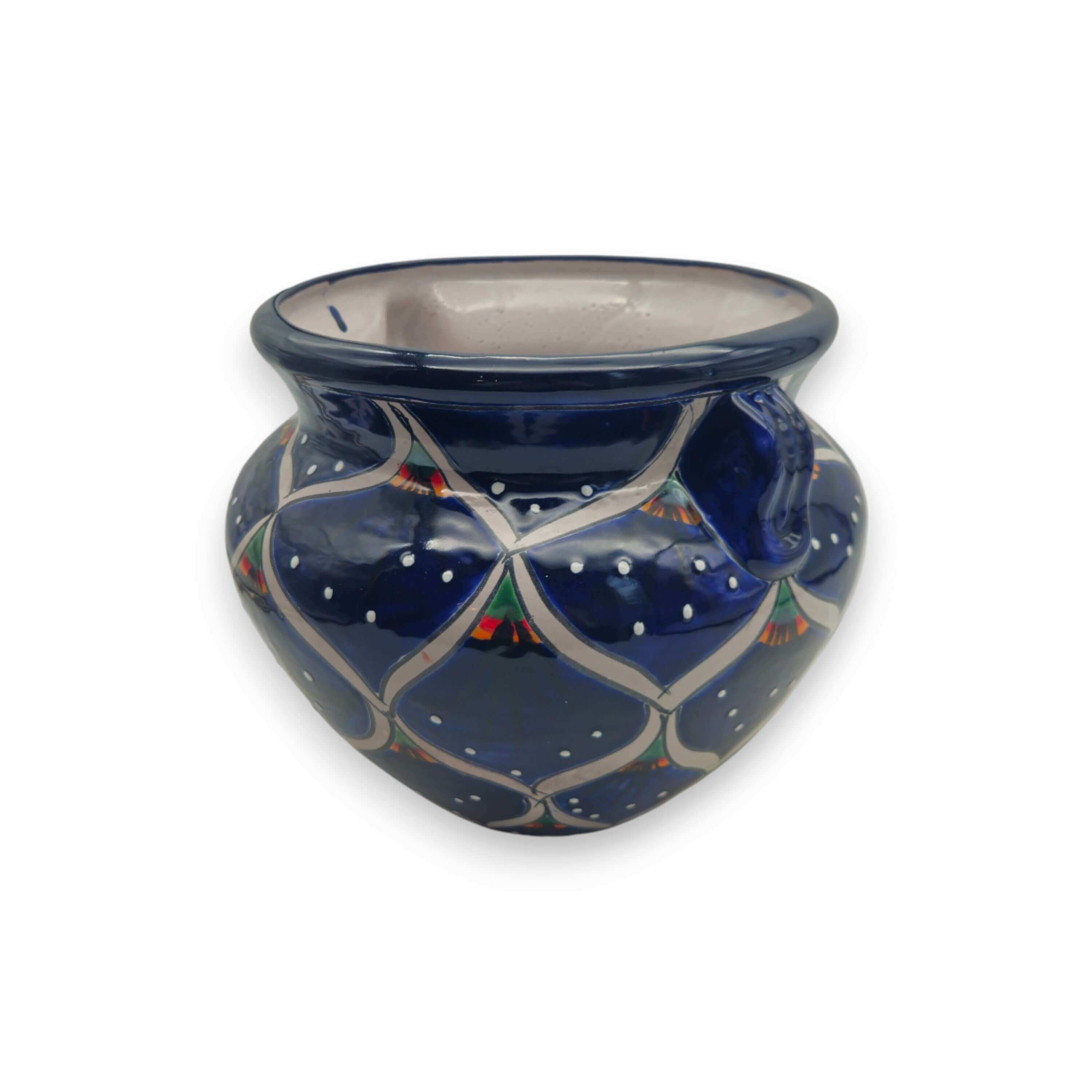 Maceta Talavera Pavo Real Azul | Cerámica Mexicana Pintada a Mano