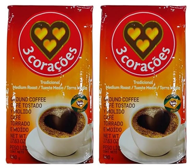 3 Corações Traditional Vacuum-Packed Ground Coffee - 500g 17.6 oz - (Pack of 2)