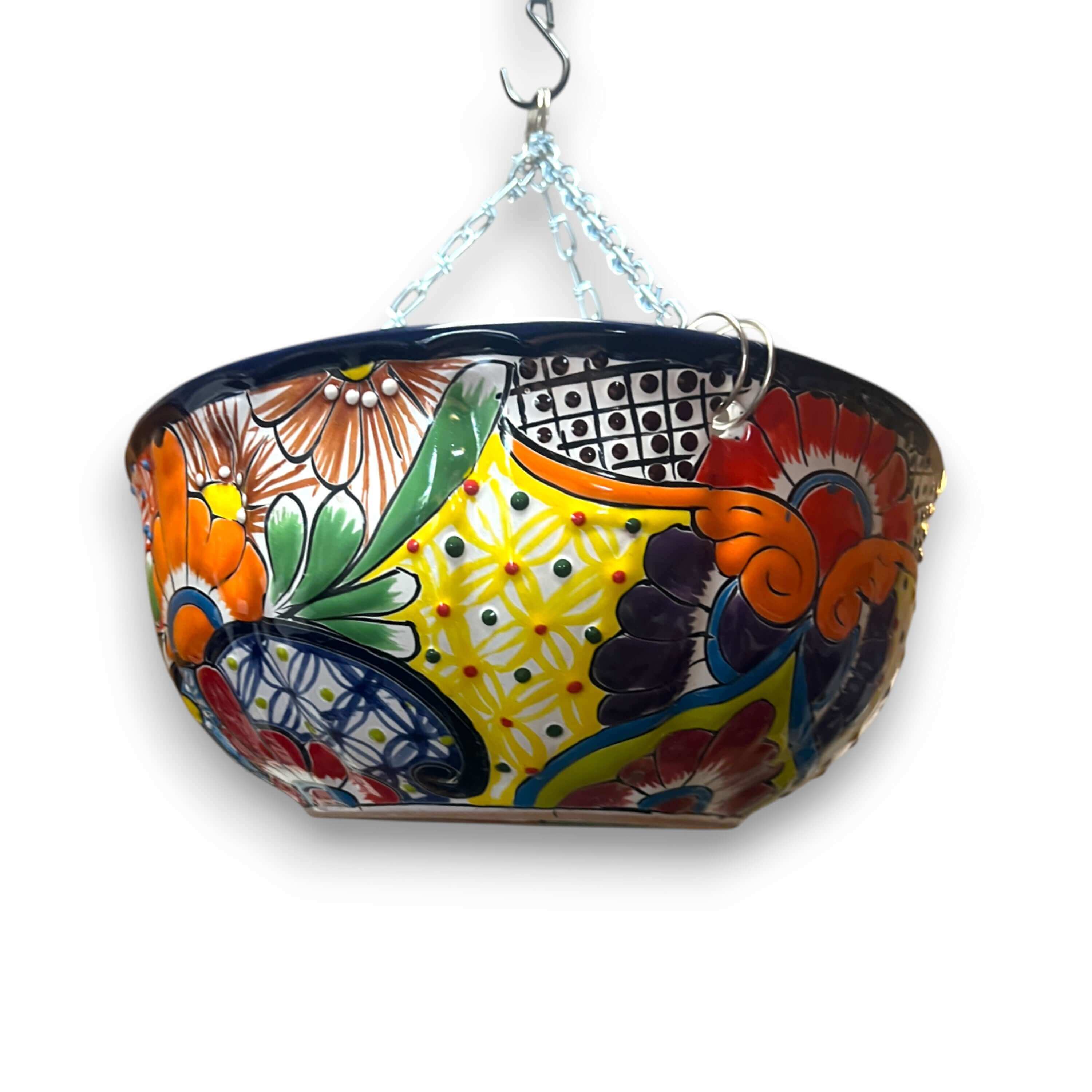 Maceta Colgante de Talavera | Maceta Mexicana Colorida Pintada a Mano