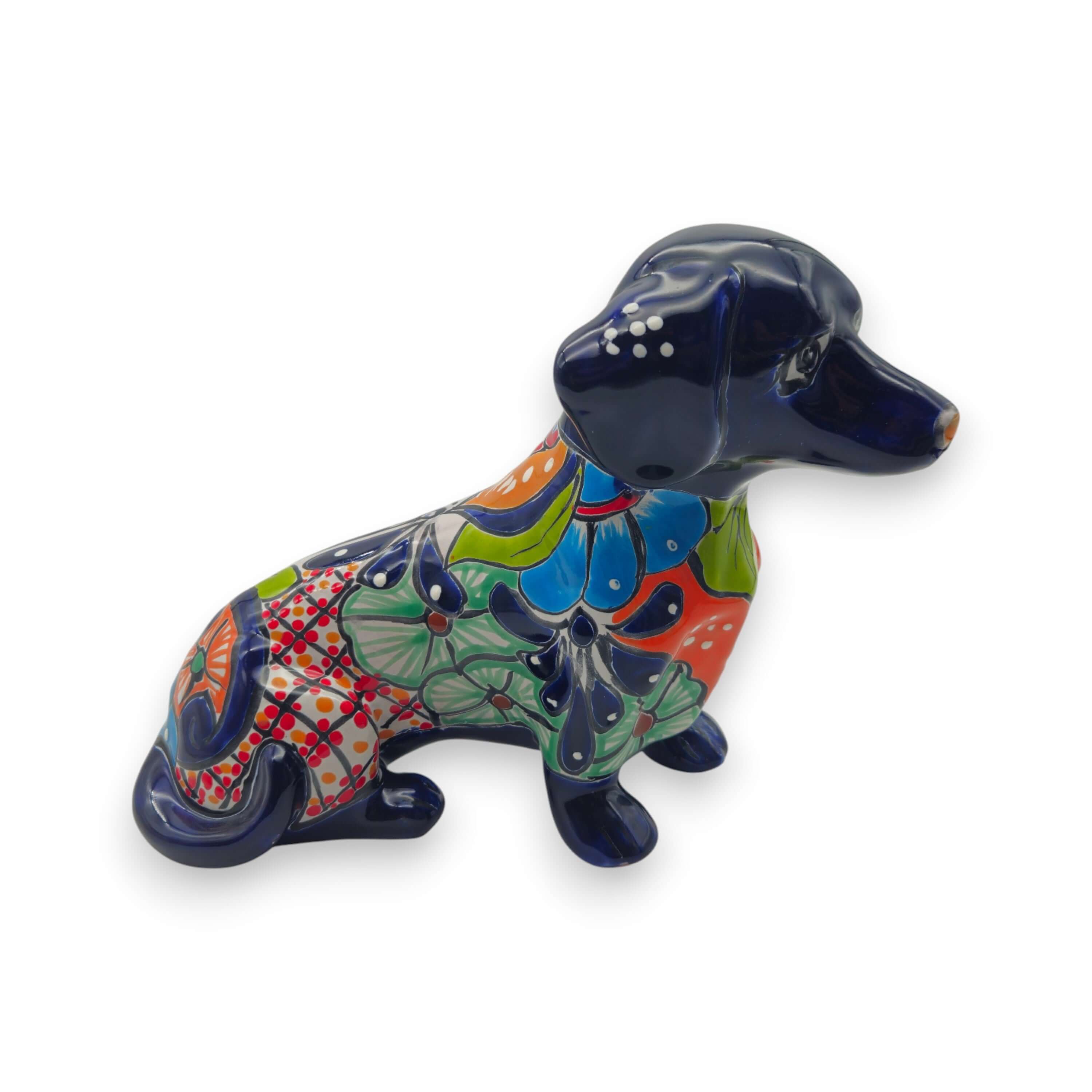 Dachshund de Talavera colorido | Figura de perro de cerámica mexicana