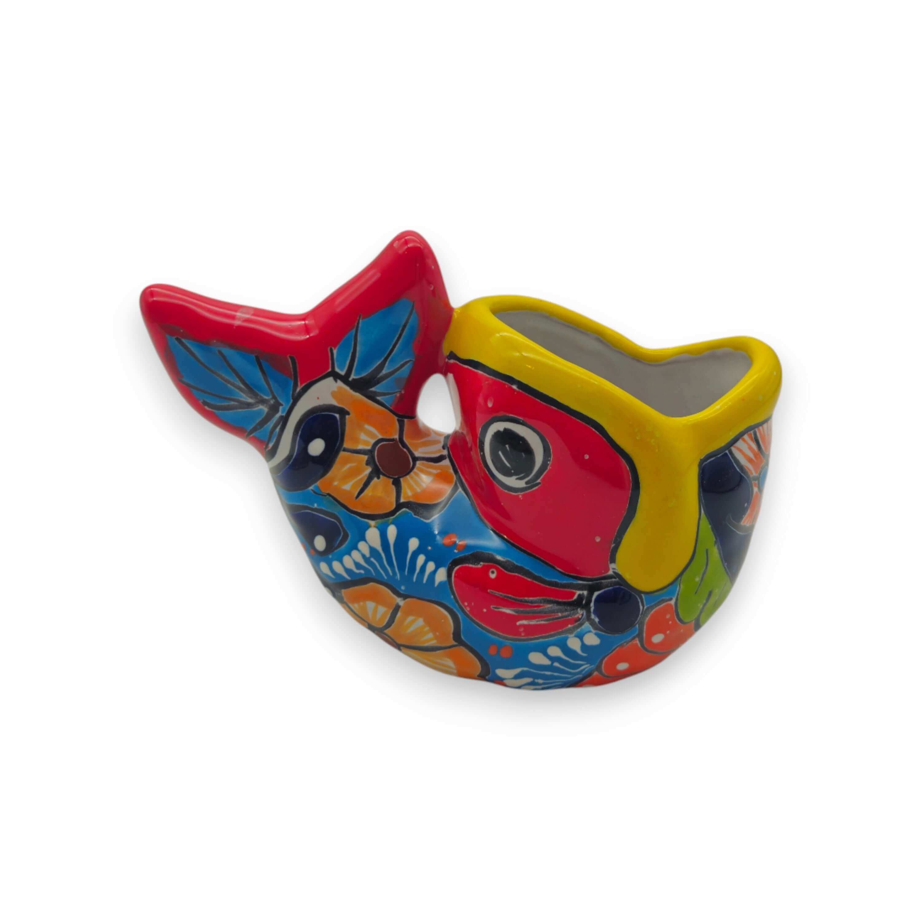 Macetero de Talavera con forma de pez colorido | Cerámica mexicana pintada a mano
